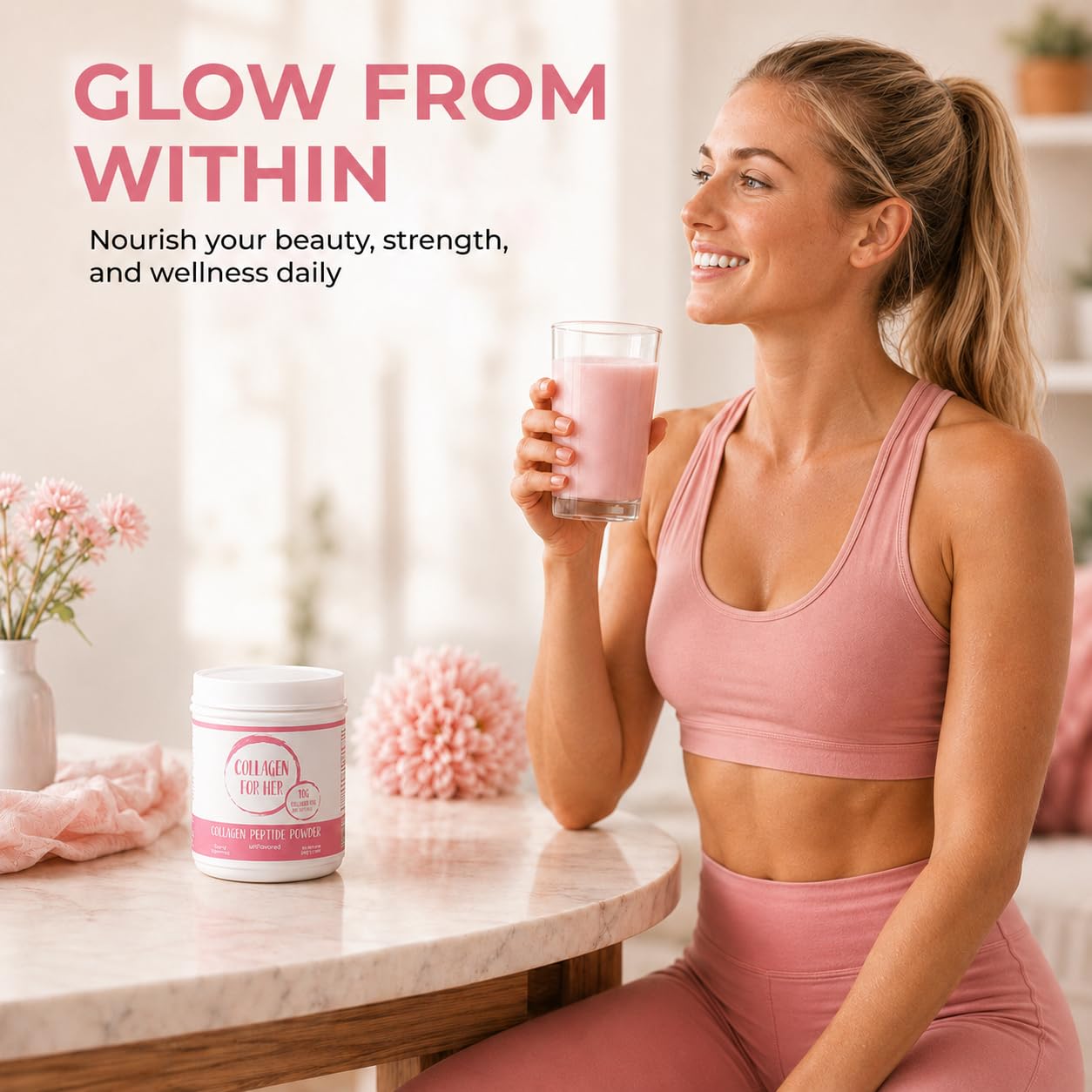 Collagen For Her Unflavored Collagen Peptide Powder in a smoothie