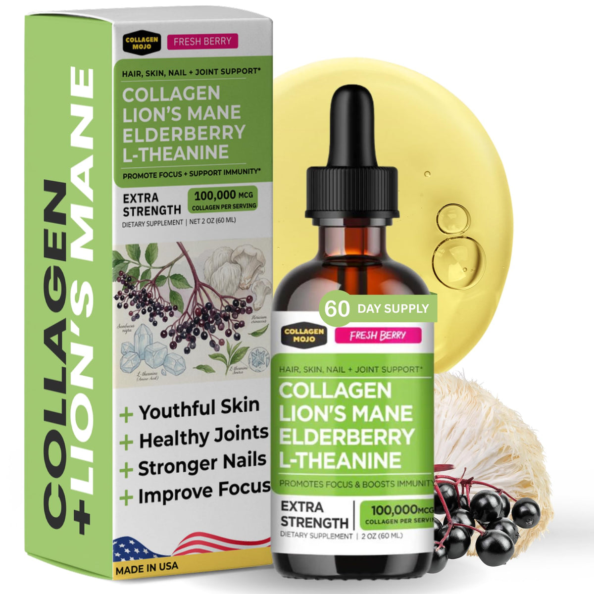 Collagen Mojo Lions Mane Liquid Collagen Drops 132g bottle front view