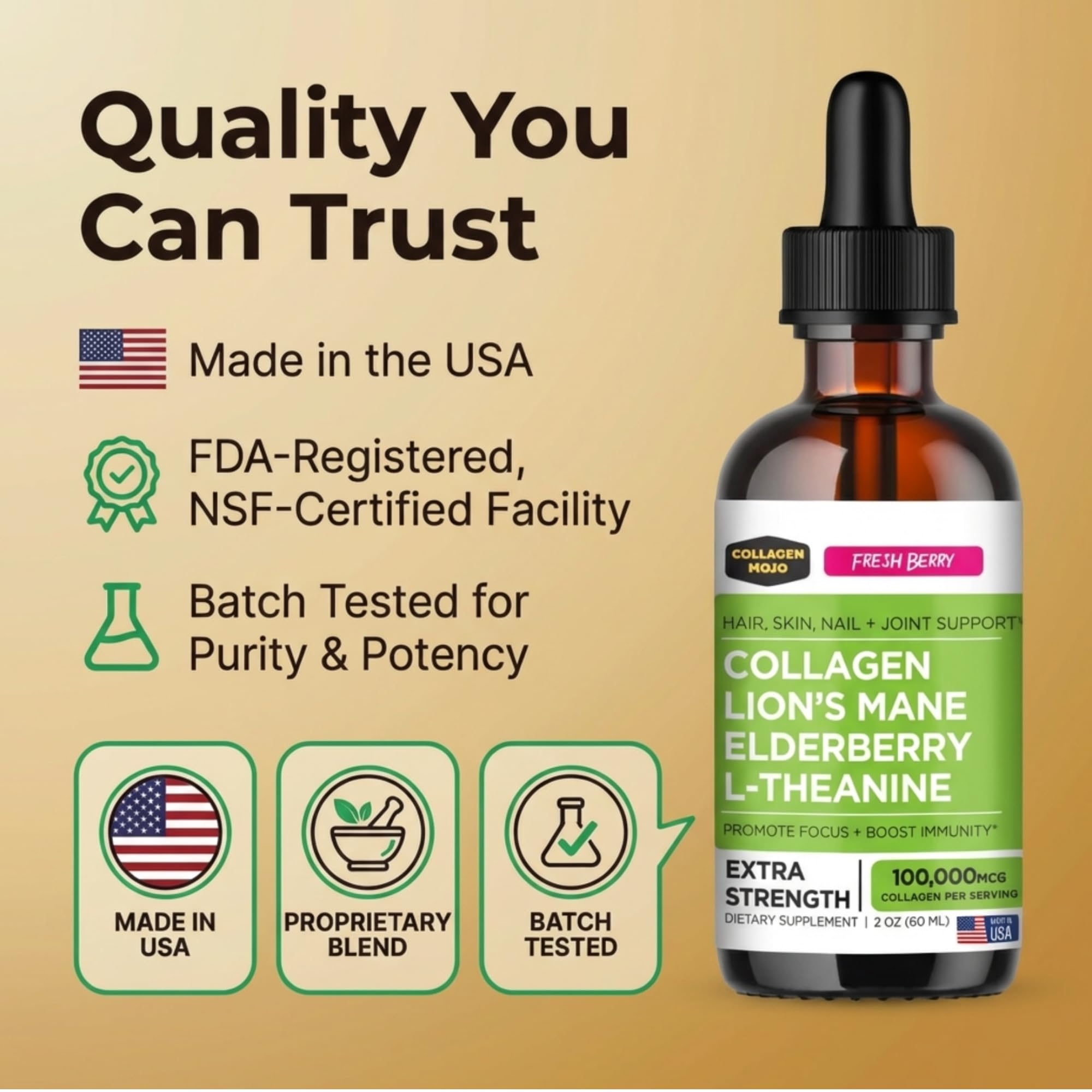 Collagen Mojo Lions Mane Liquid Collagen Drops berry flavour