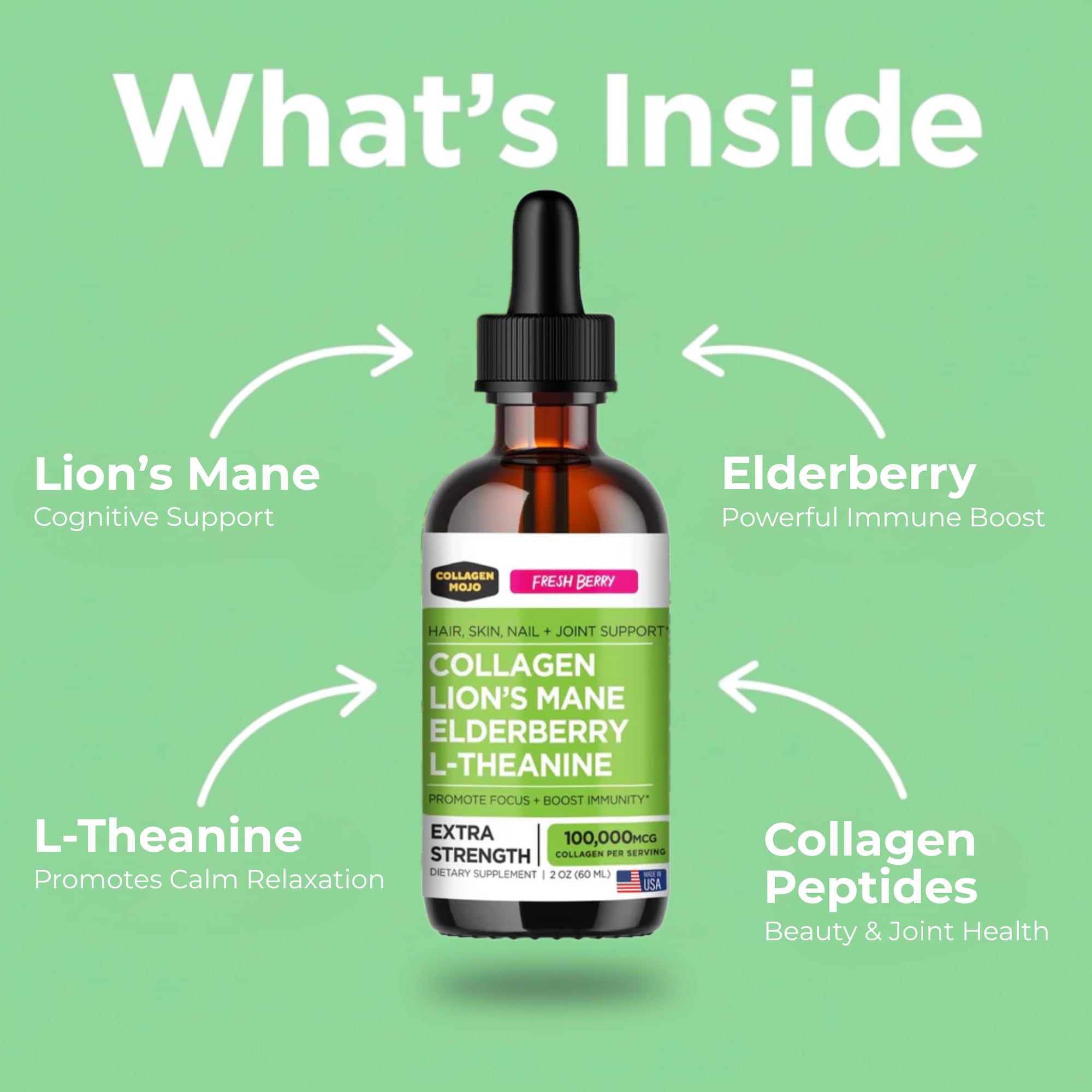 Collagen Mojo Lions Mane Liquid Collagen Drops with dropper