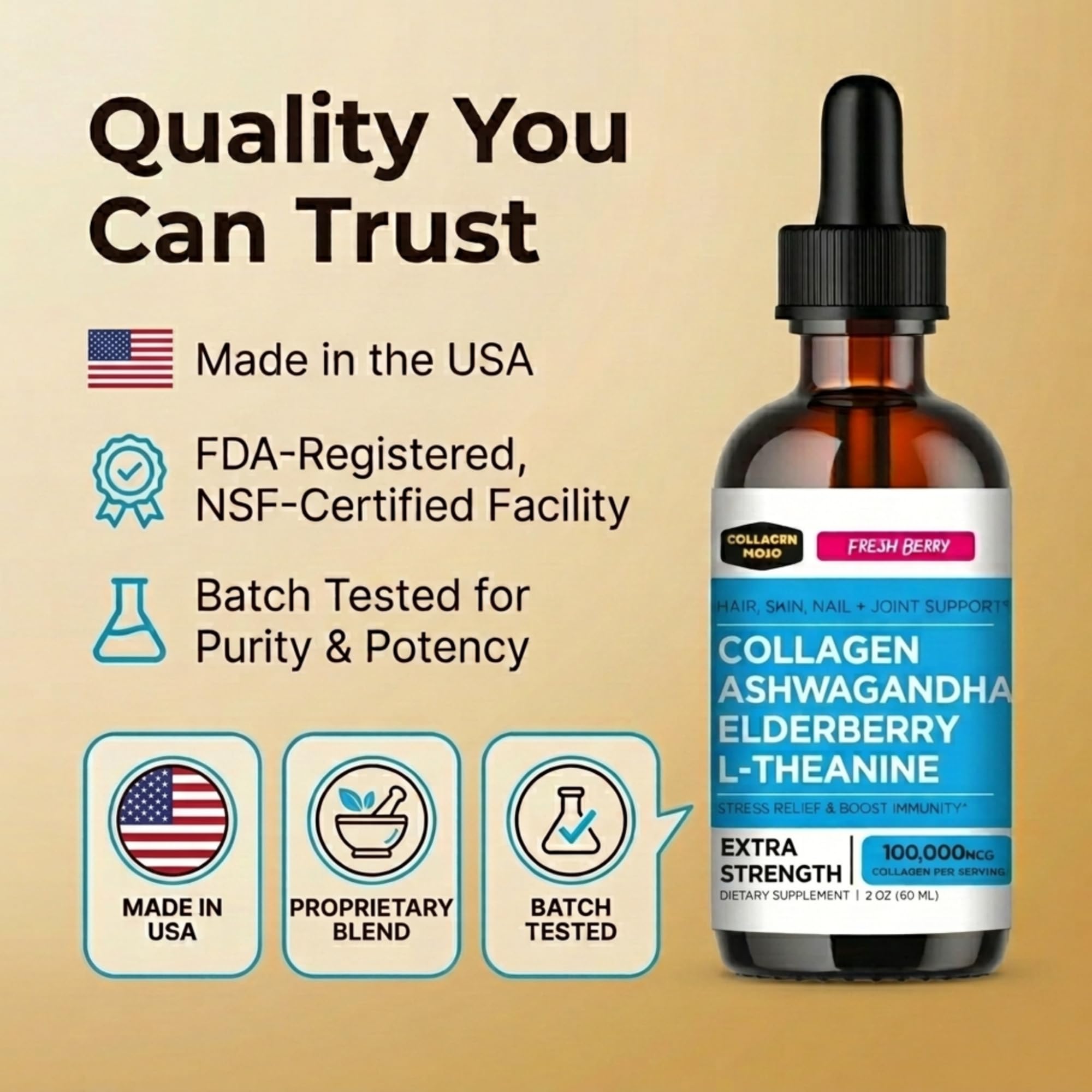 Collagen Mojo Liquid Ashwagandha Collagen Drops berry flavour