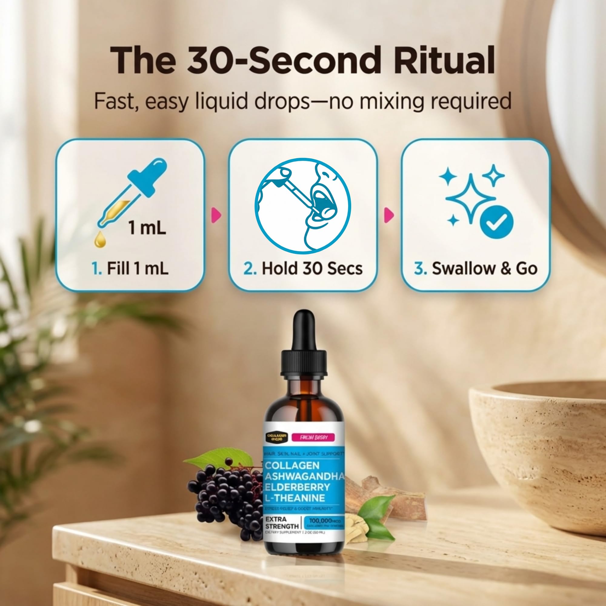 Collagen Mojo Liquid Ashwagandha Collagen Drops ingredients list