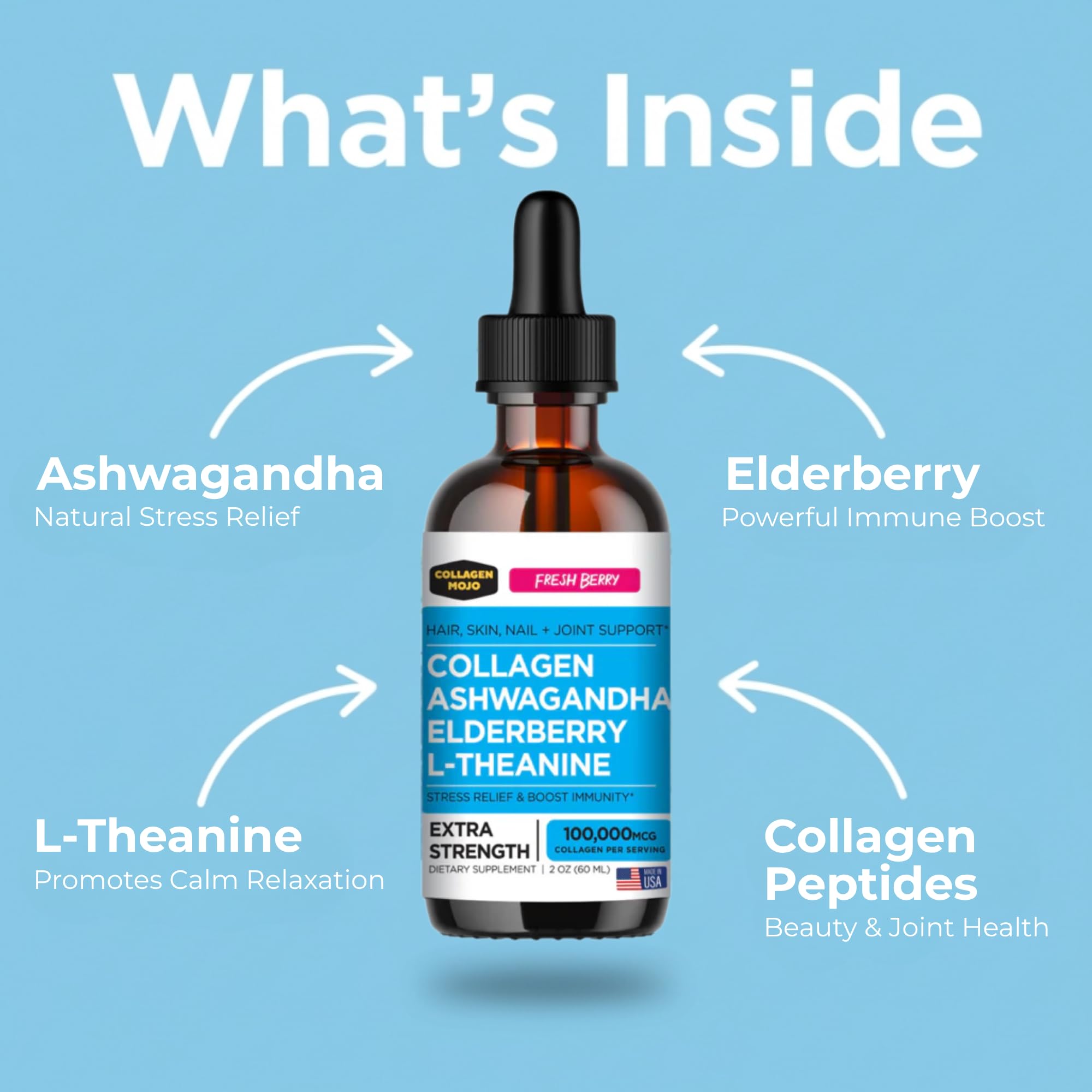 Collagen Mojo Liquid Ashwagandha Collagen Drops with dropper
