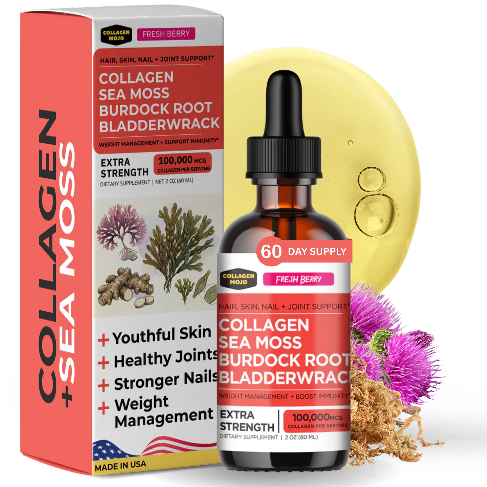 Collagen Mojo Liquid Collagen 132g front view with berry flavour