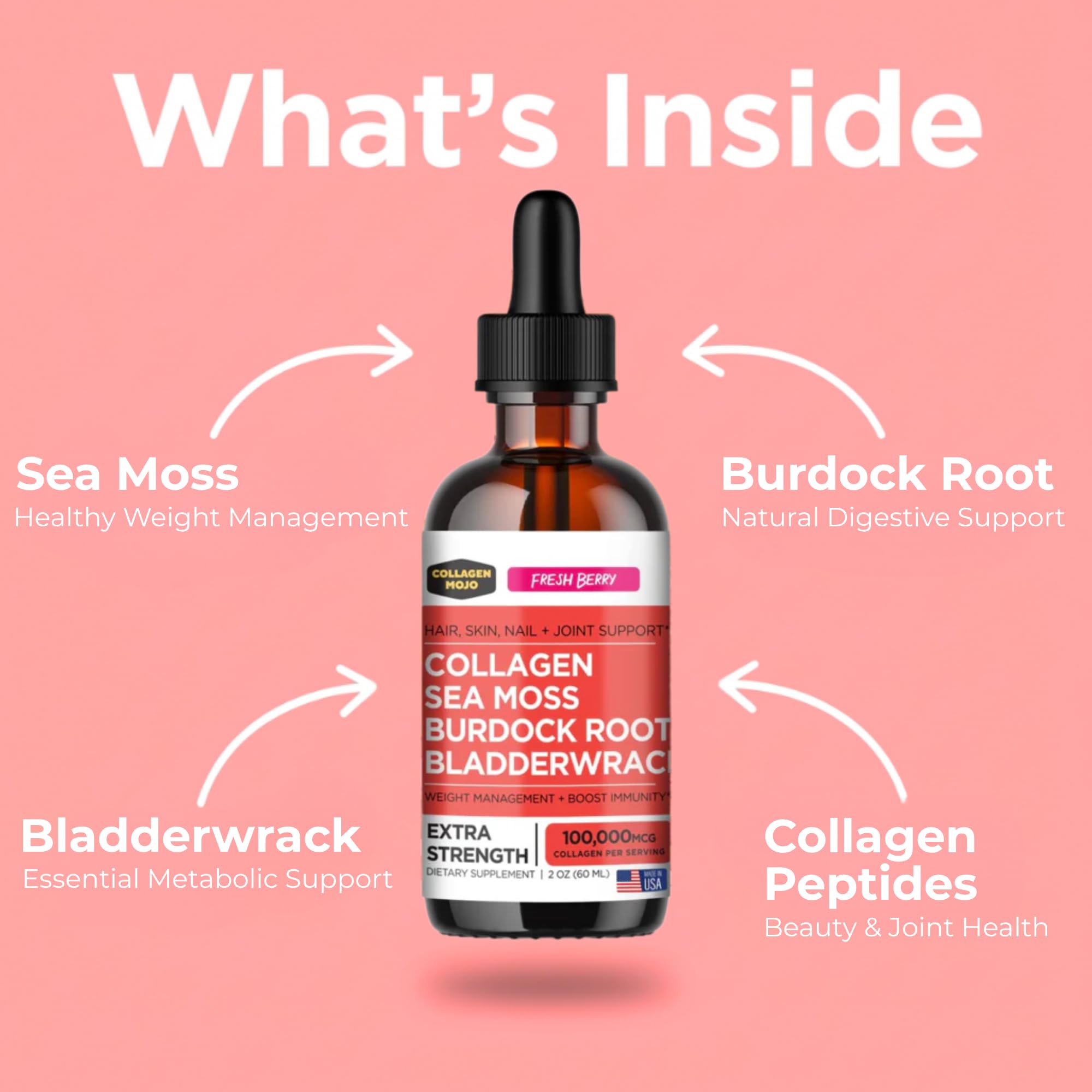 Collagen Mojo Liquid Collagen 132g packaging on a wooden table