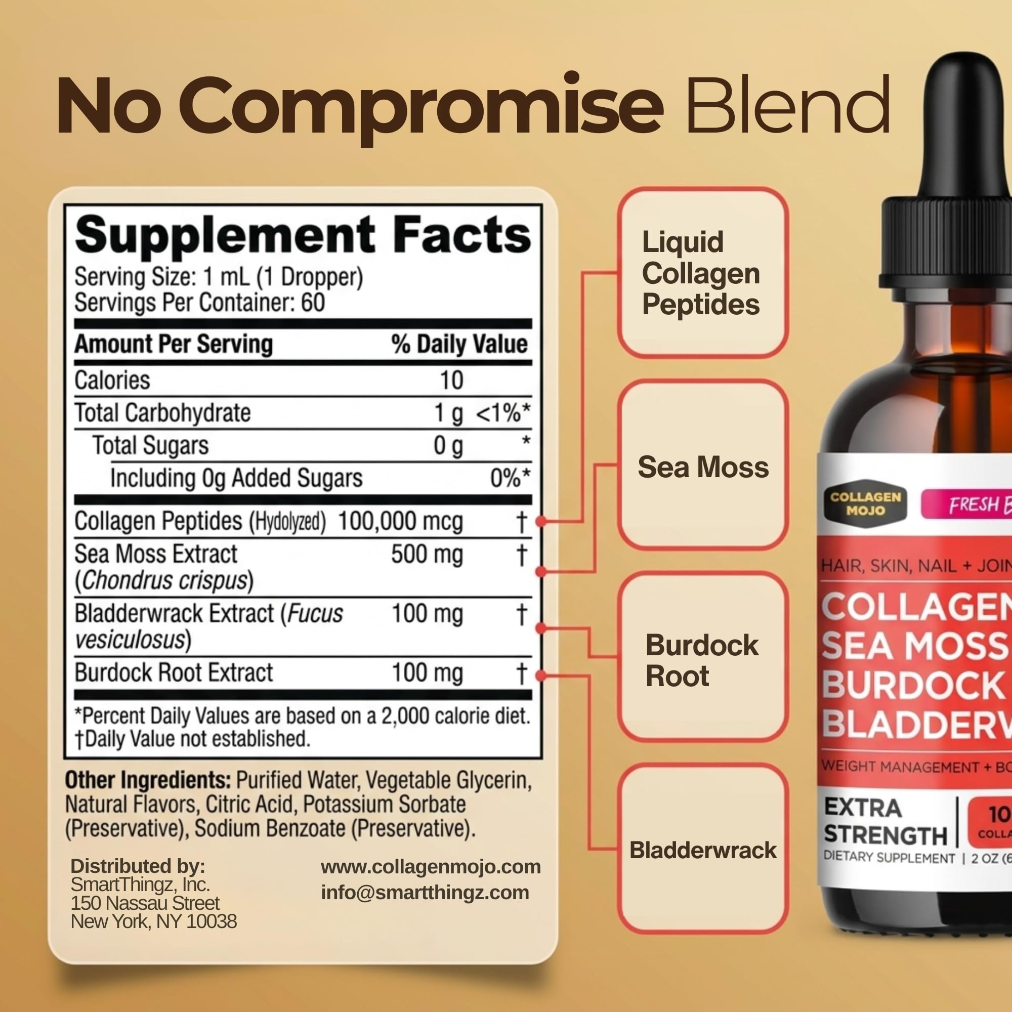 Collagen Mojo Liquid Collagen 132g side view showing dropper