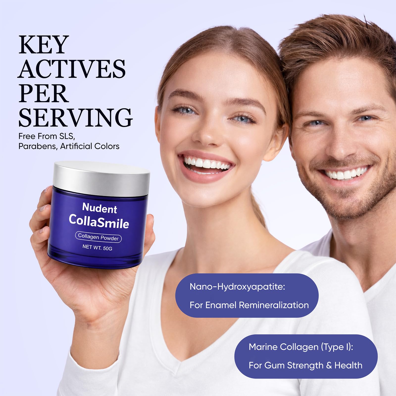 COLLASMILE Collagen Powder for Gums scoop with powder