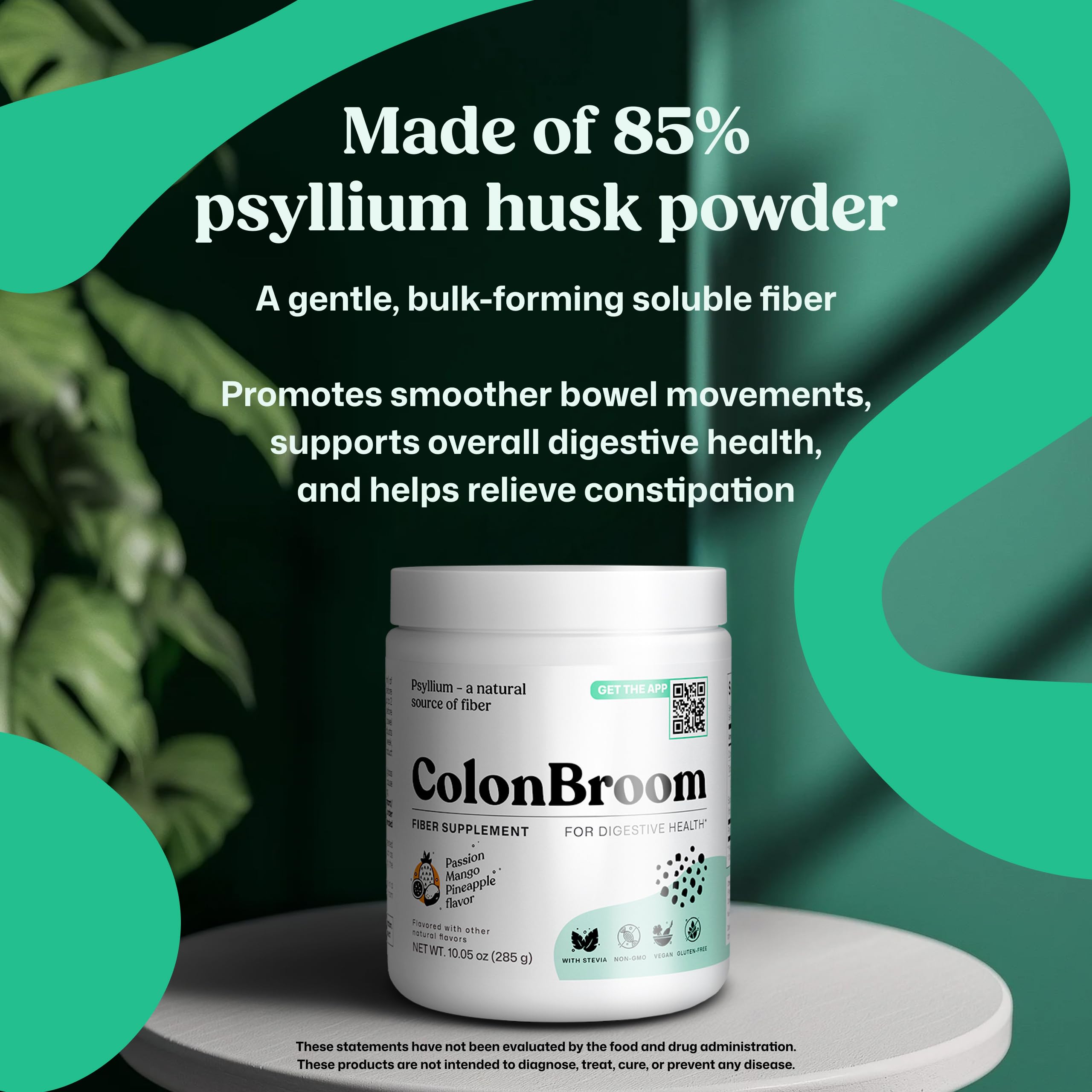 ColonBroom Psyllium Husk Powder 280g mixed in a glass of water