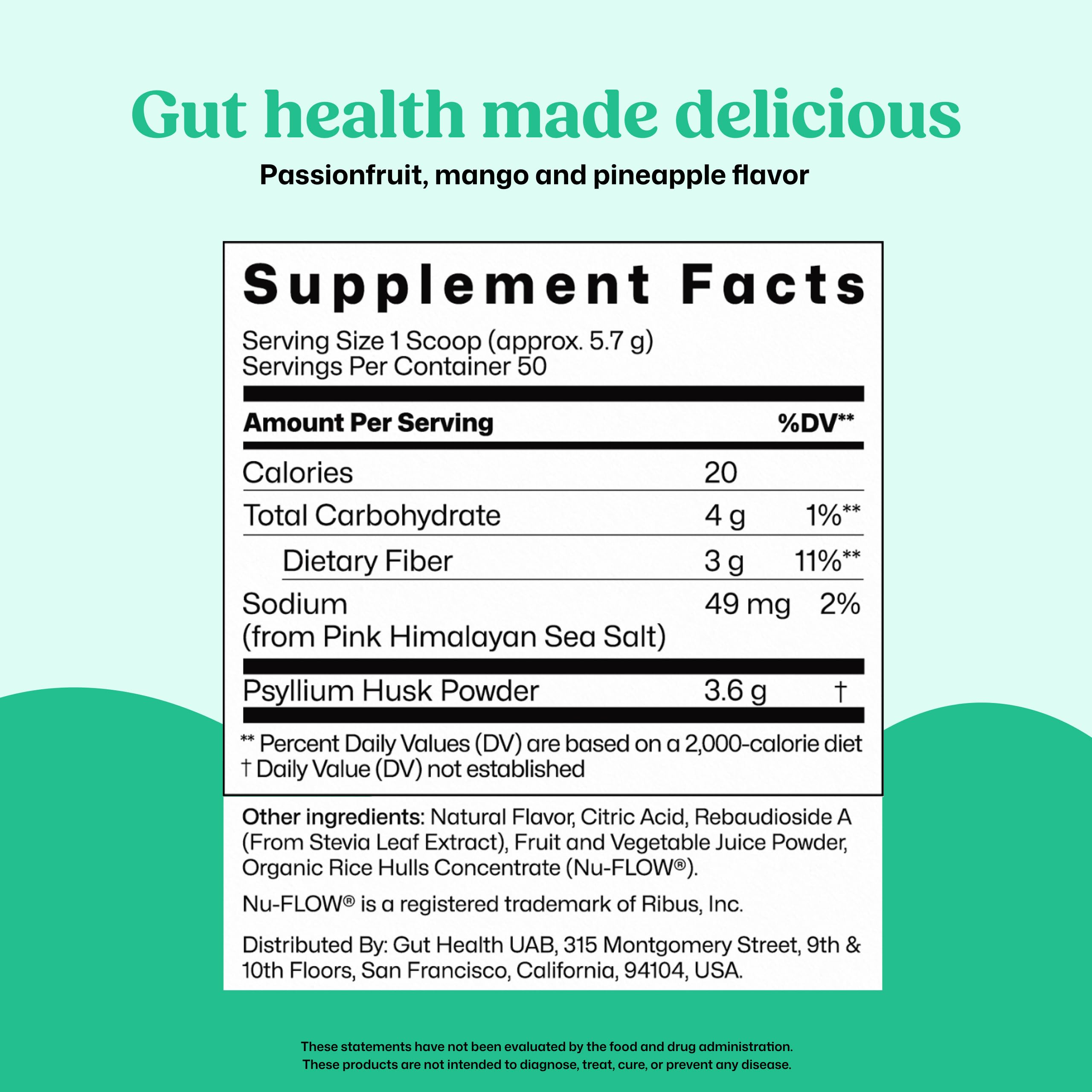 ColonBroom Psyllium Husk Powder 280g nutritional information on package