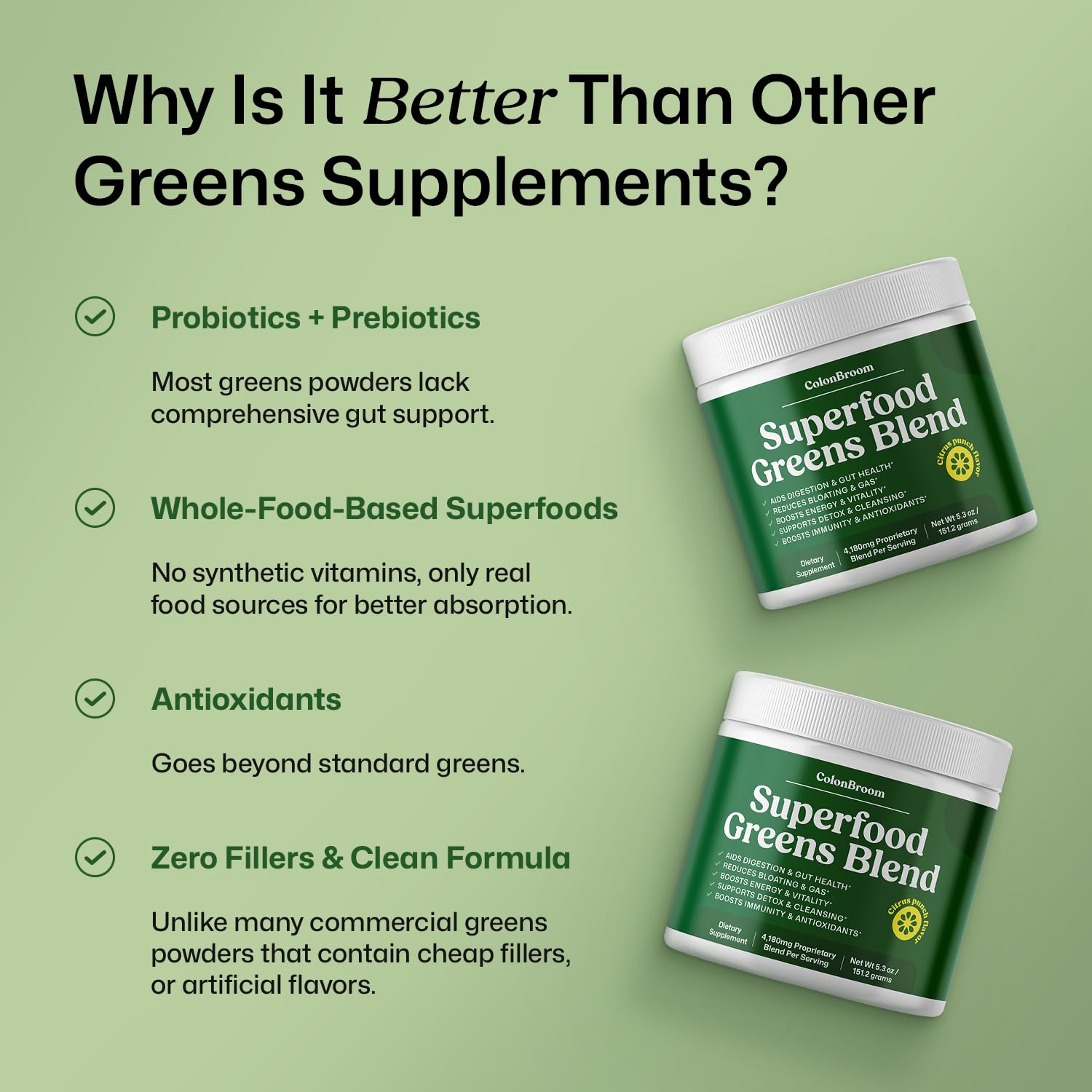 ColonBroom Spirulina Super Greens Powder 213g lifestyle scene