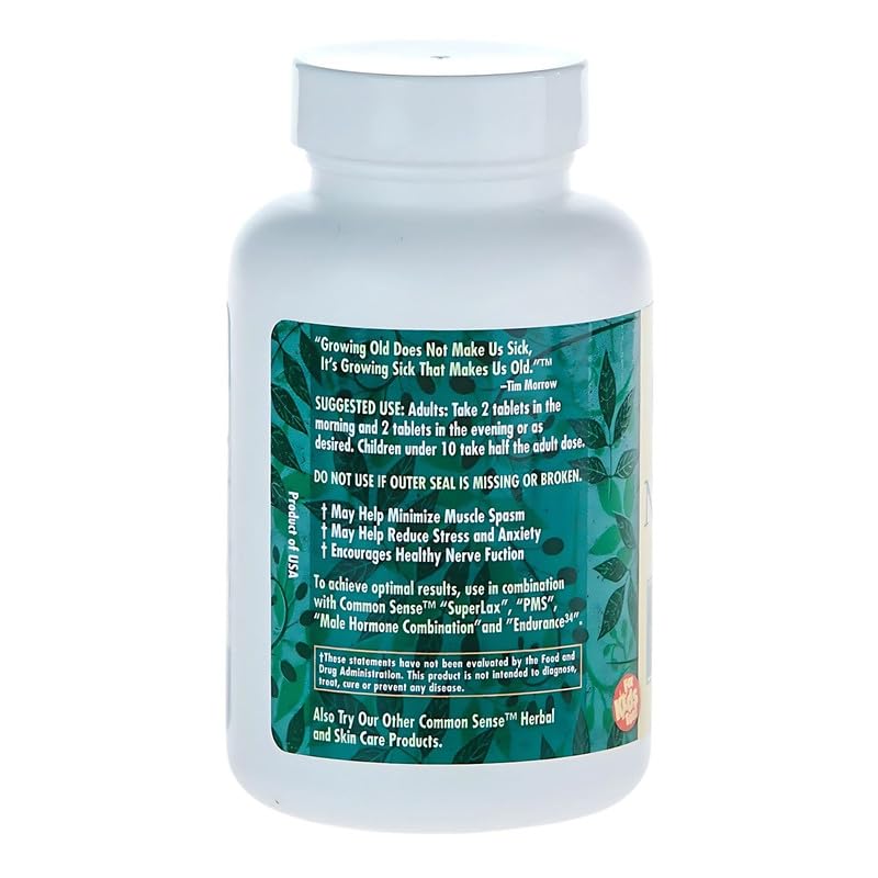 Common Sense Herbal Products Nerve Control 120 Tablets back view