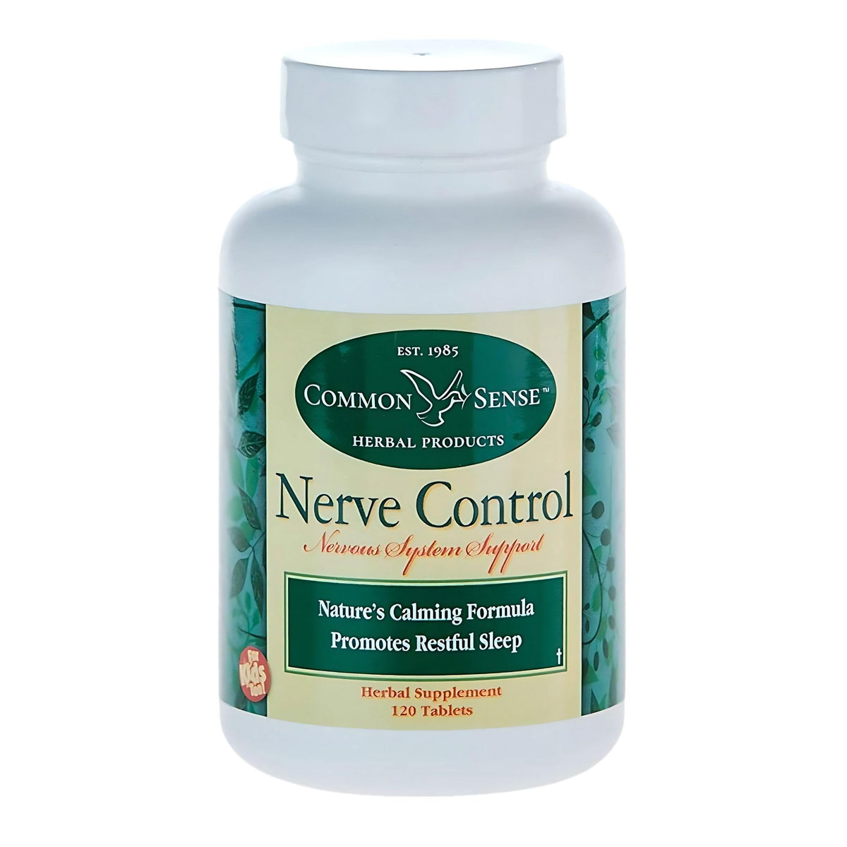 Common Sense Herbal Products Nerve Control 120 Tablets front view