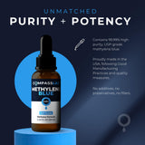 COMPASS LABORATORY Methylene Blue Antioxidant Supplement glass bottle side view