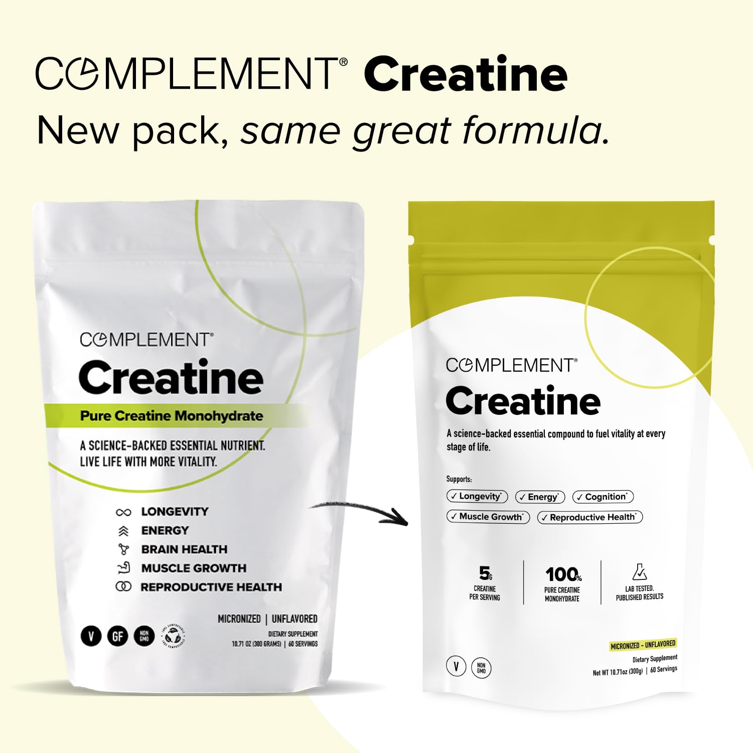Complement Creatine Monohydrate 300g packaging side view