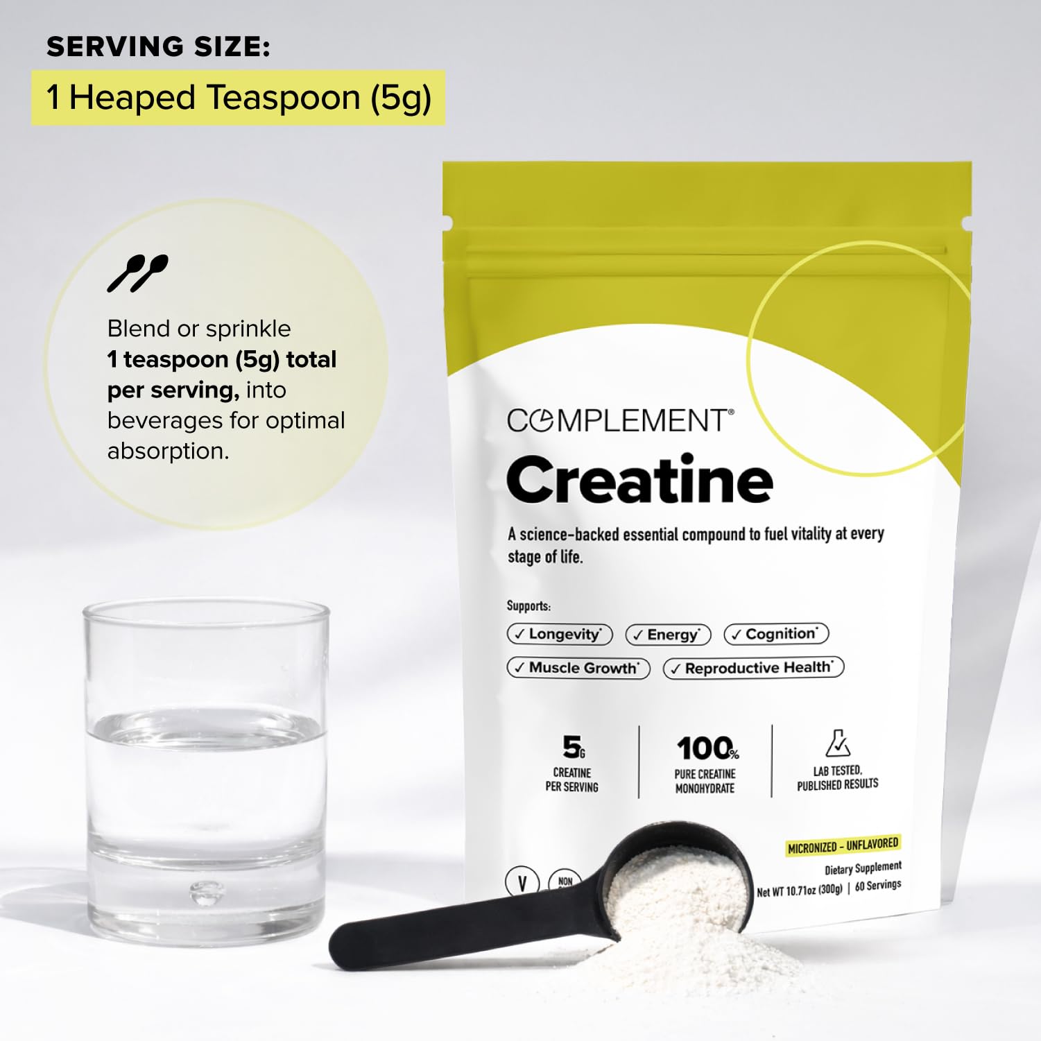 Complement Creatine Monohydrate 300g powder close-up