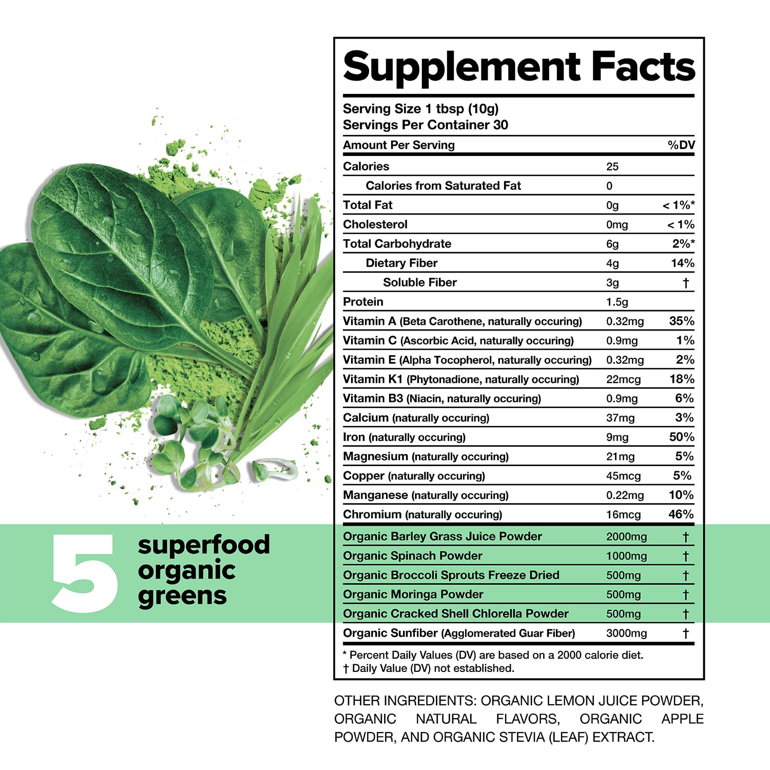 Complement Daily Greens Powder 300g ingredients close-up