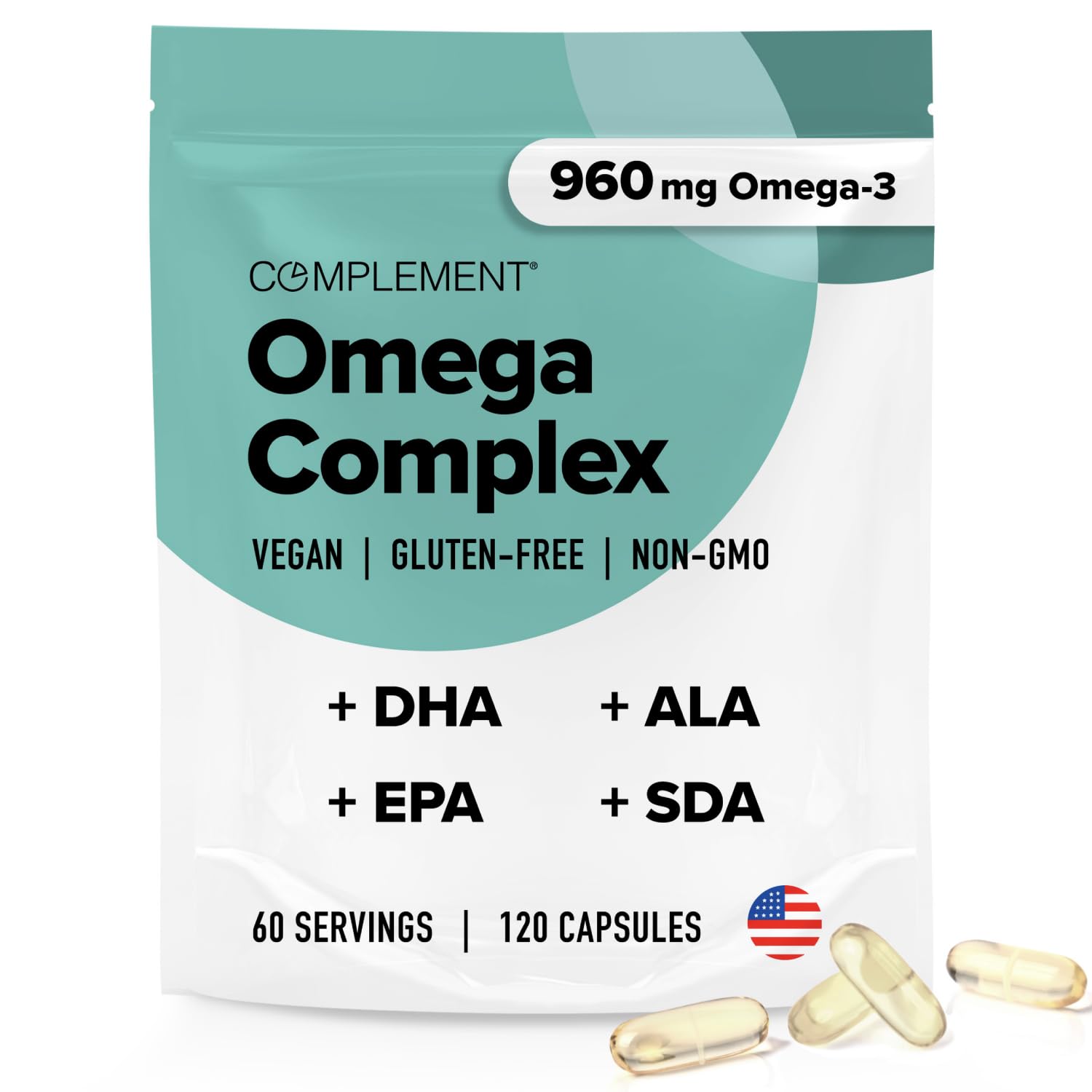 Complement Omega Complex 900mg Omega-3 Supplement front view