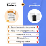 Complement Restore Golden Latte mixed with hot water in a cup