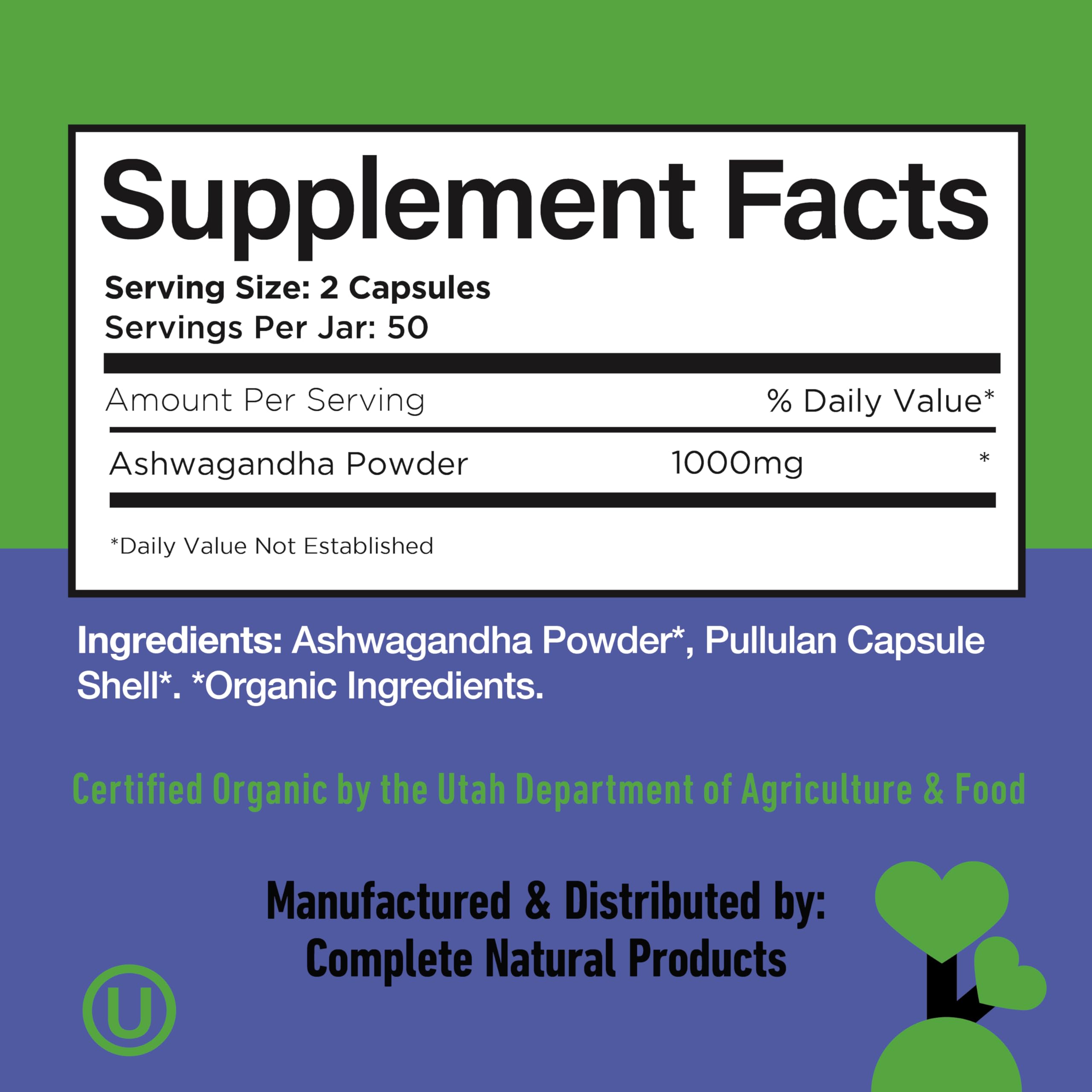Complete Natural Products Ashwagandha Capsules 500mg in a lifestyle setting