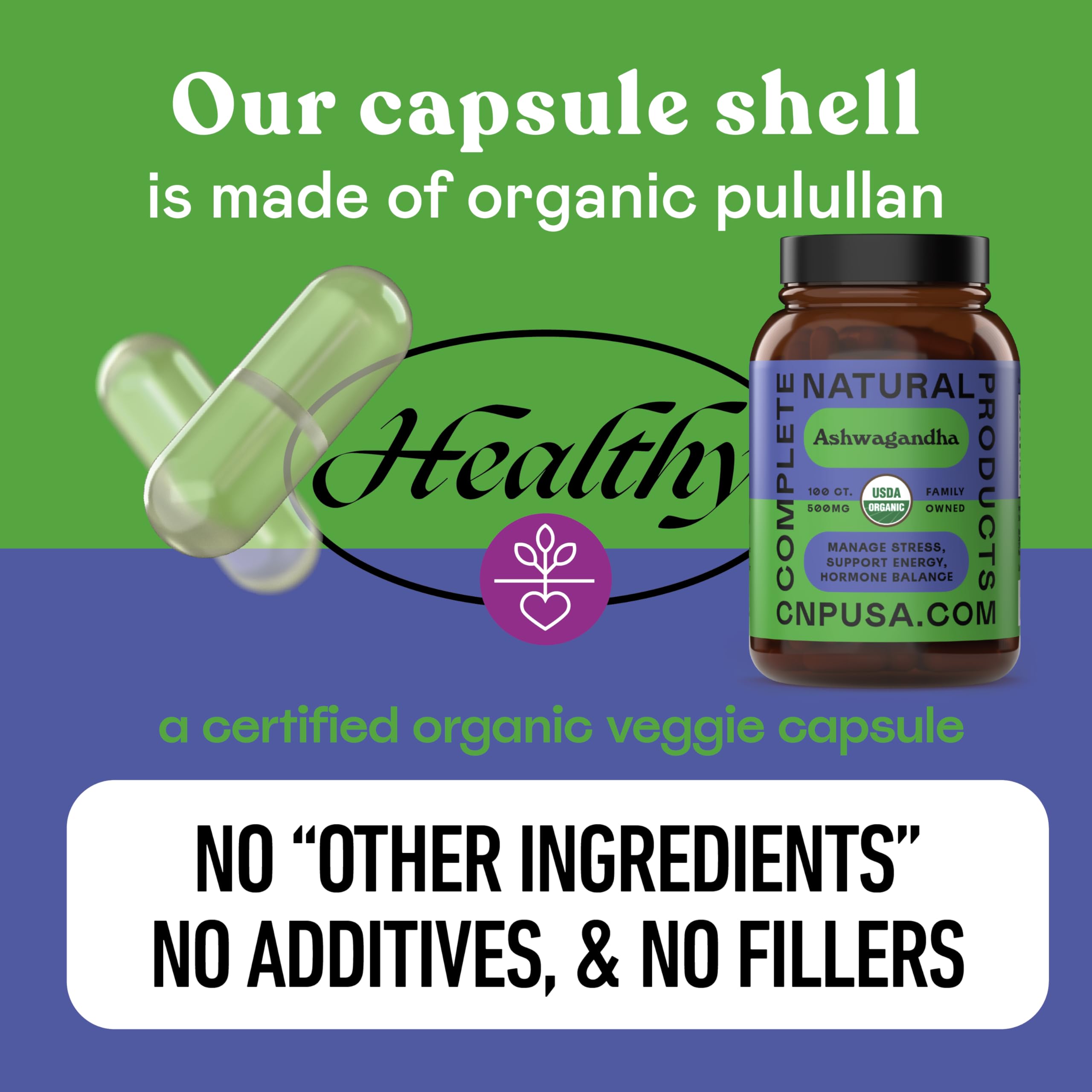 Complete Natural Products Ashwagandha Capsules 500mg opened bottle