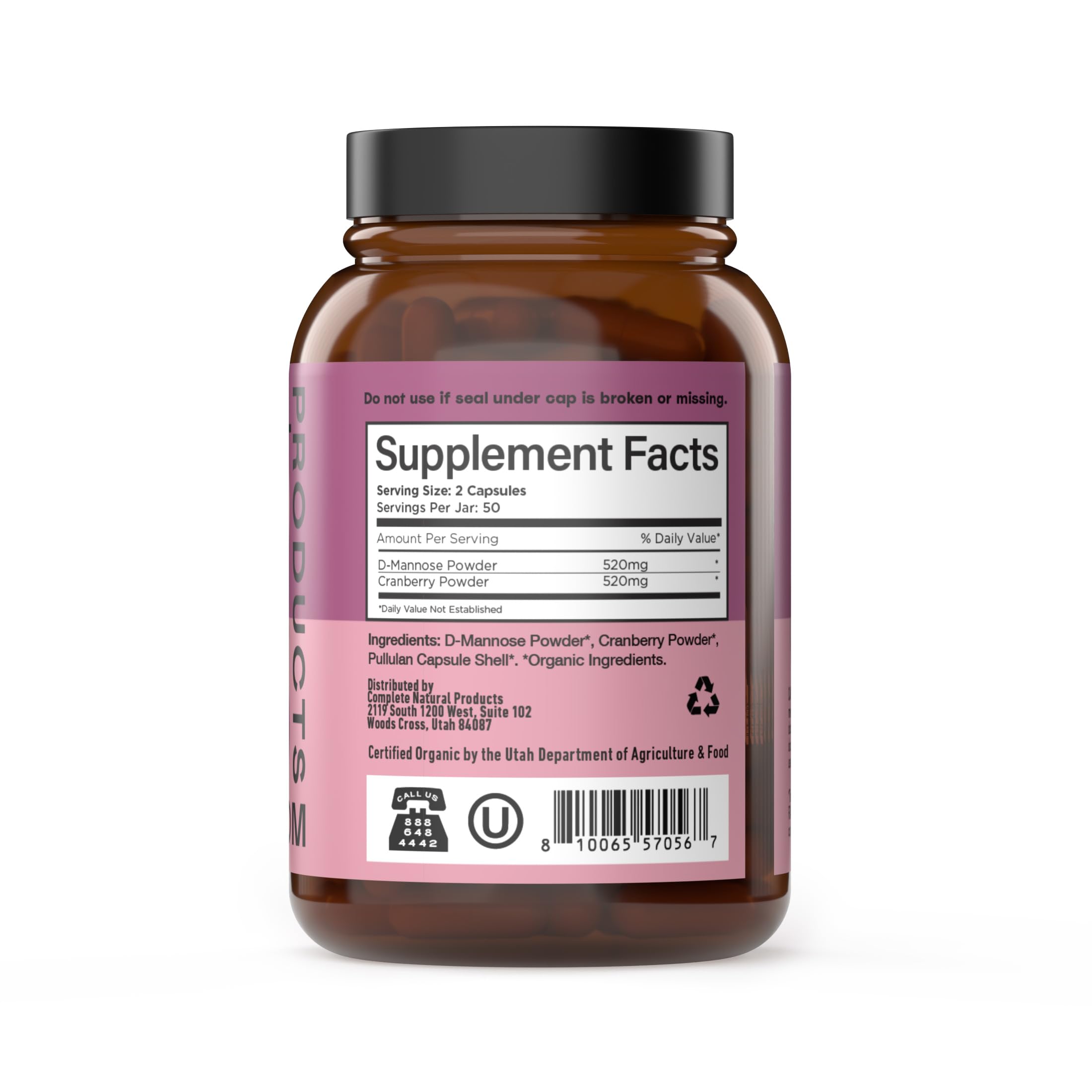 Complete Natural Products Cranberry D-Mannose Capsules label close-up