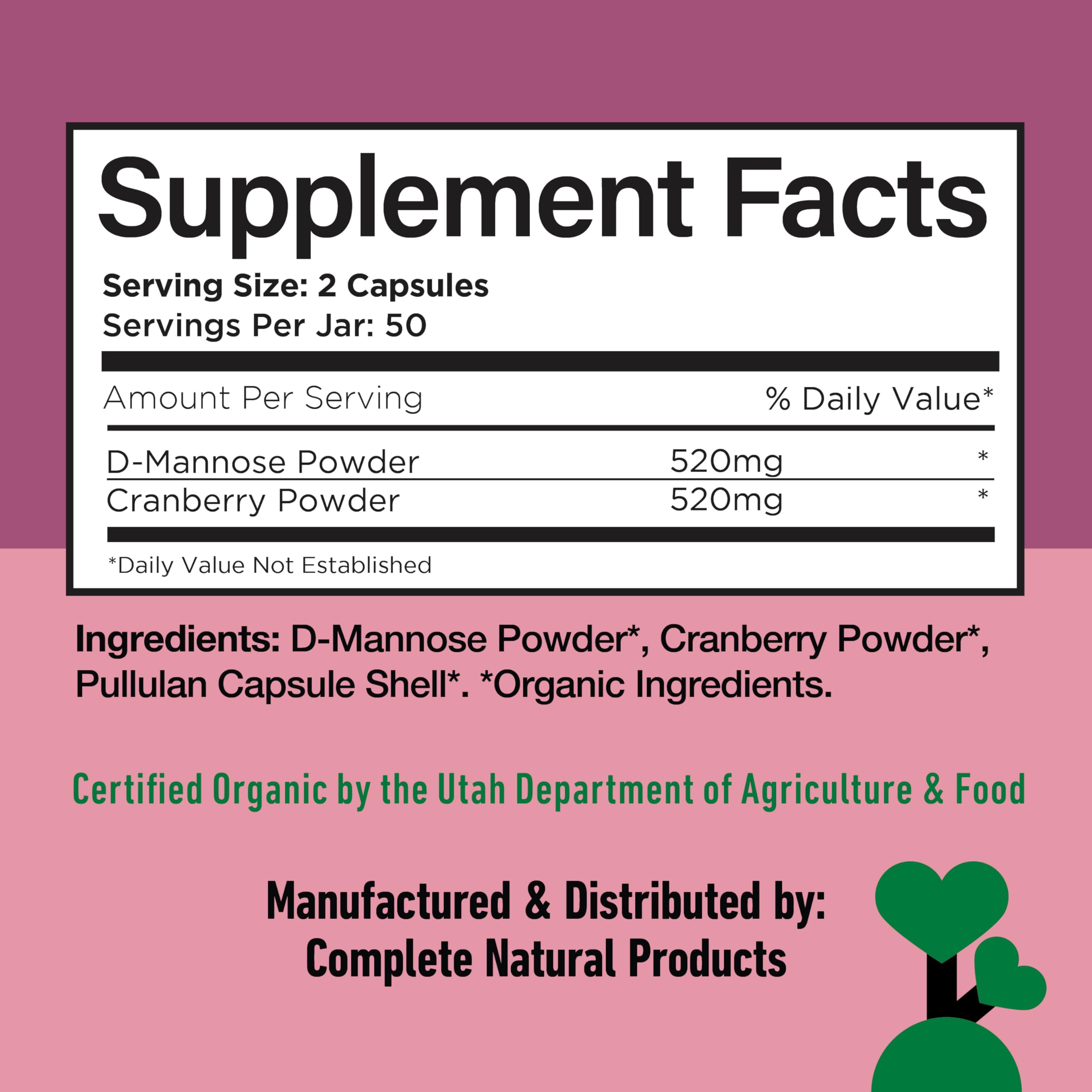 Complete Natural Products Cranberry D-Mannose Capsules opened bottle