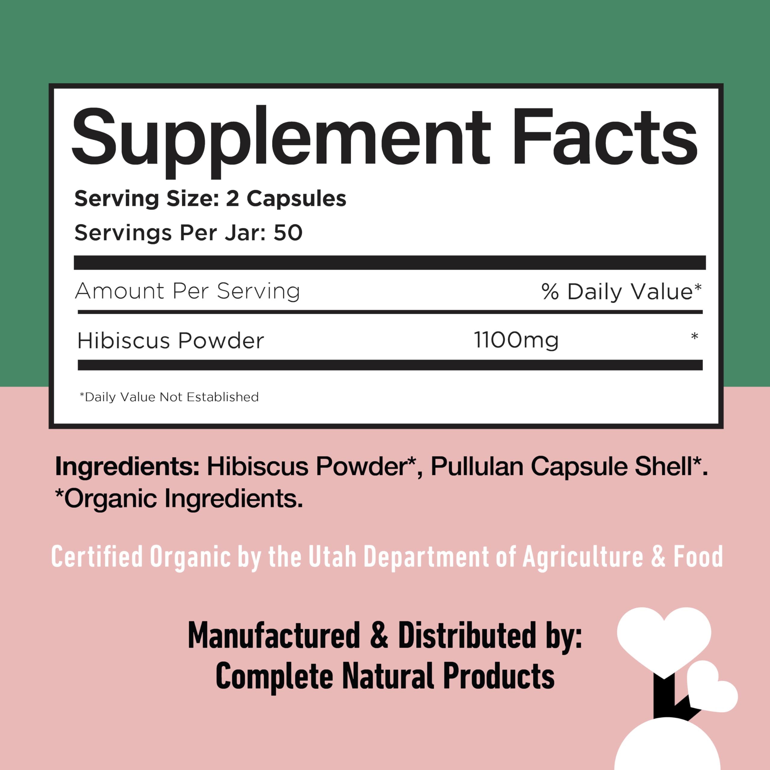 Complete Natural Products Hibiscus Capsules label details
