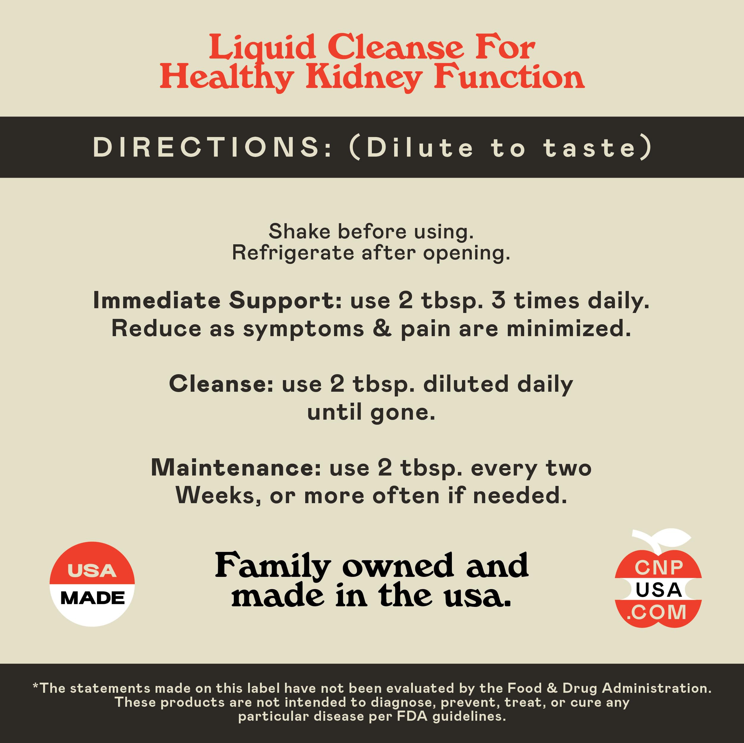 Complete Natural Products Kidney Cleanse Liquid Supplement label close-up