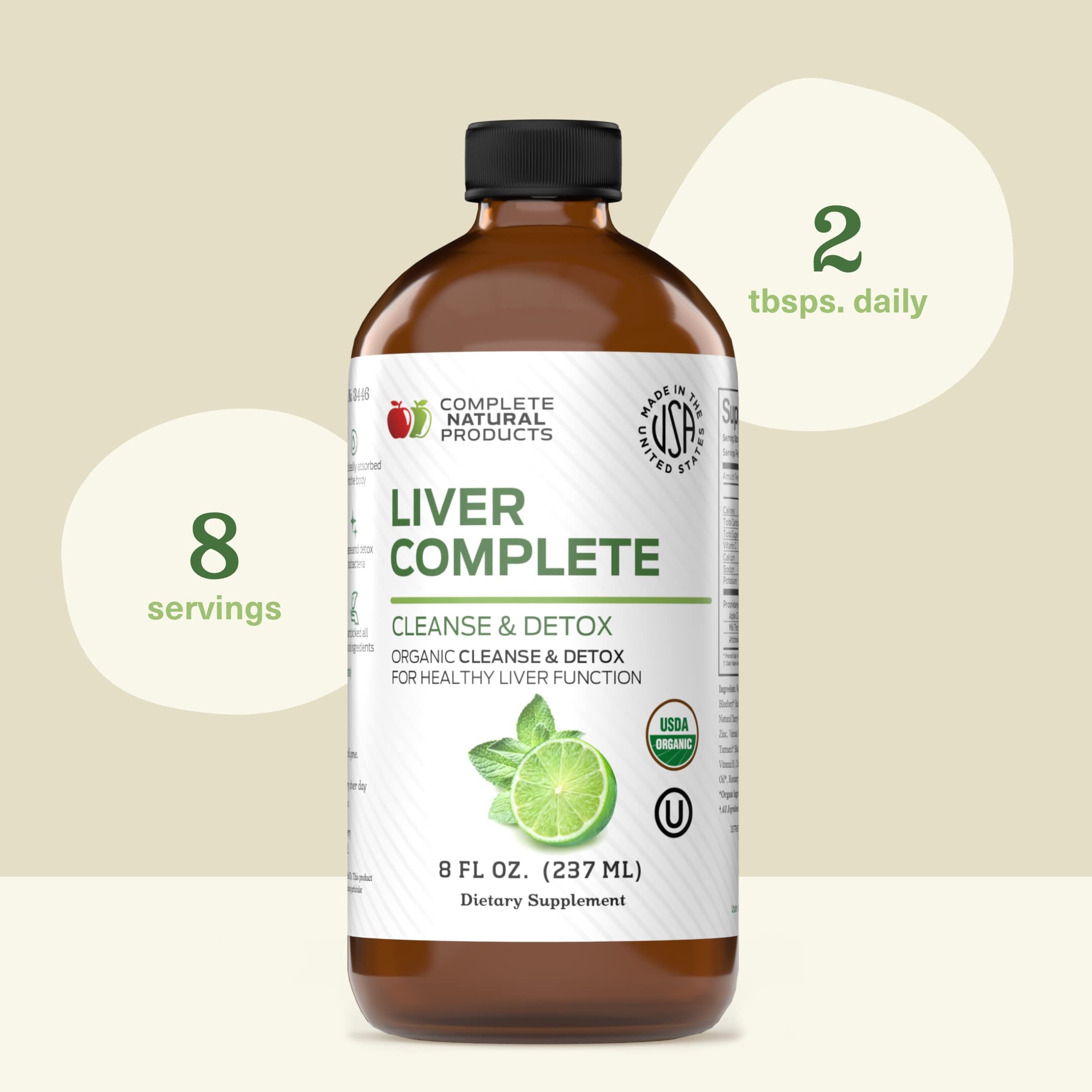 Complete Natural Products Liquid Liver Supplement on a kitchen counter