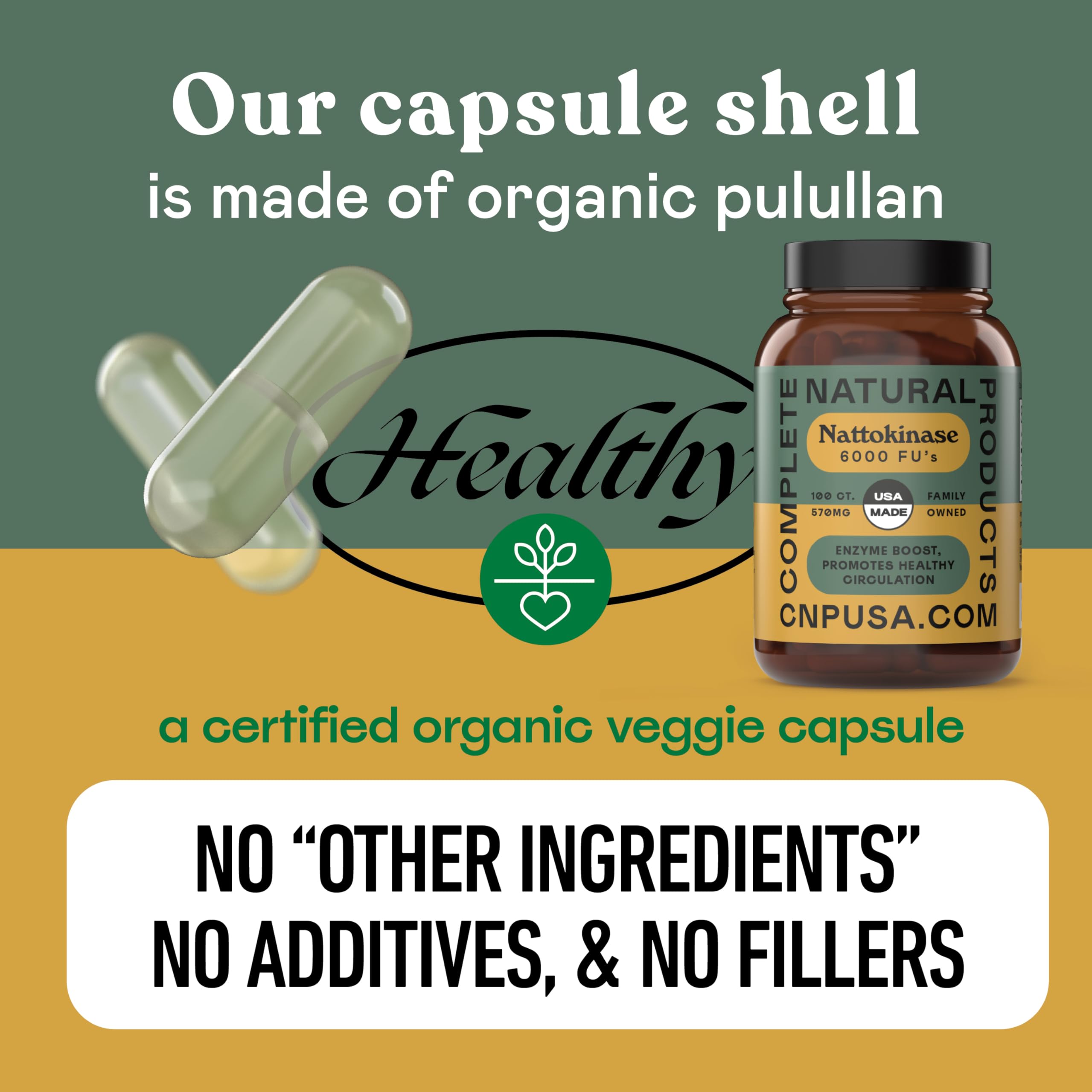 Complete Natural Products Nattokinase capsules in a hand
