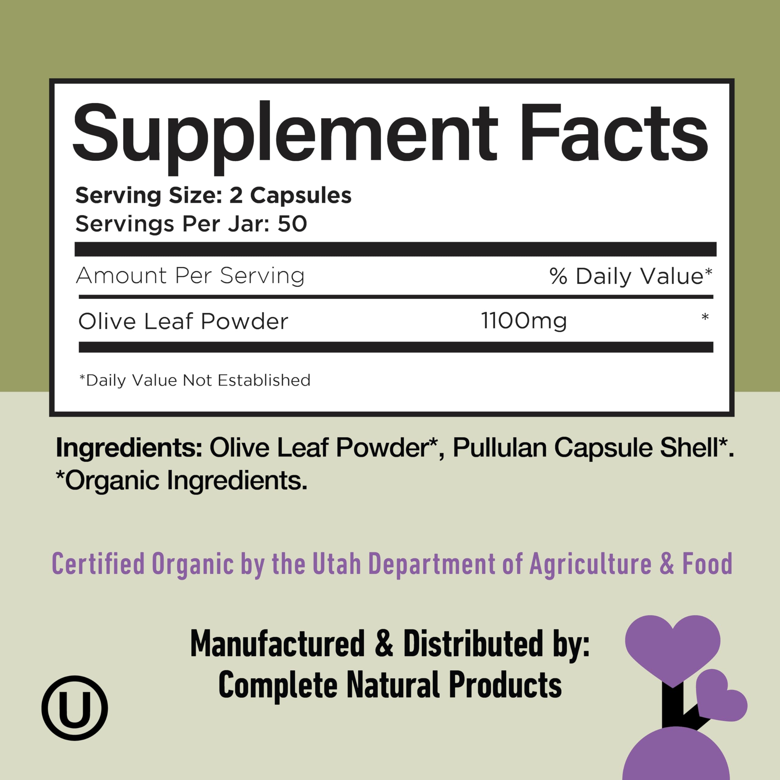 Complete Natural Products Olive Leaf Extract Capsules open bottle