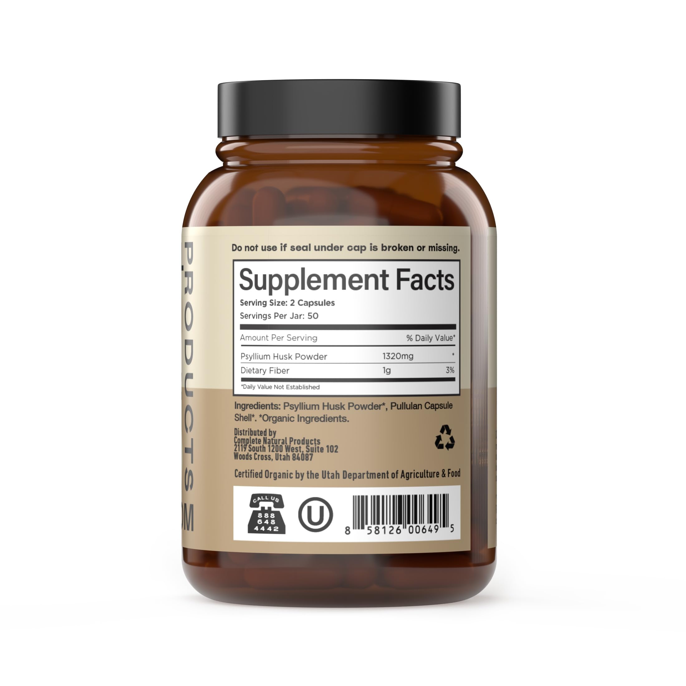 Complete Natural Products Psyllium Husk Capsules bottle side view