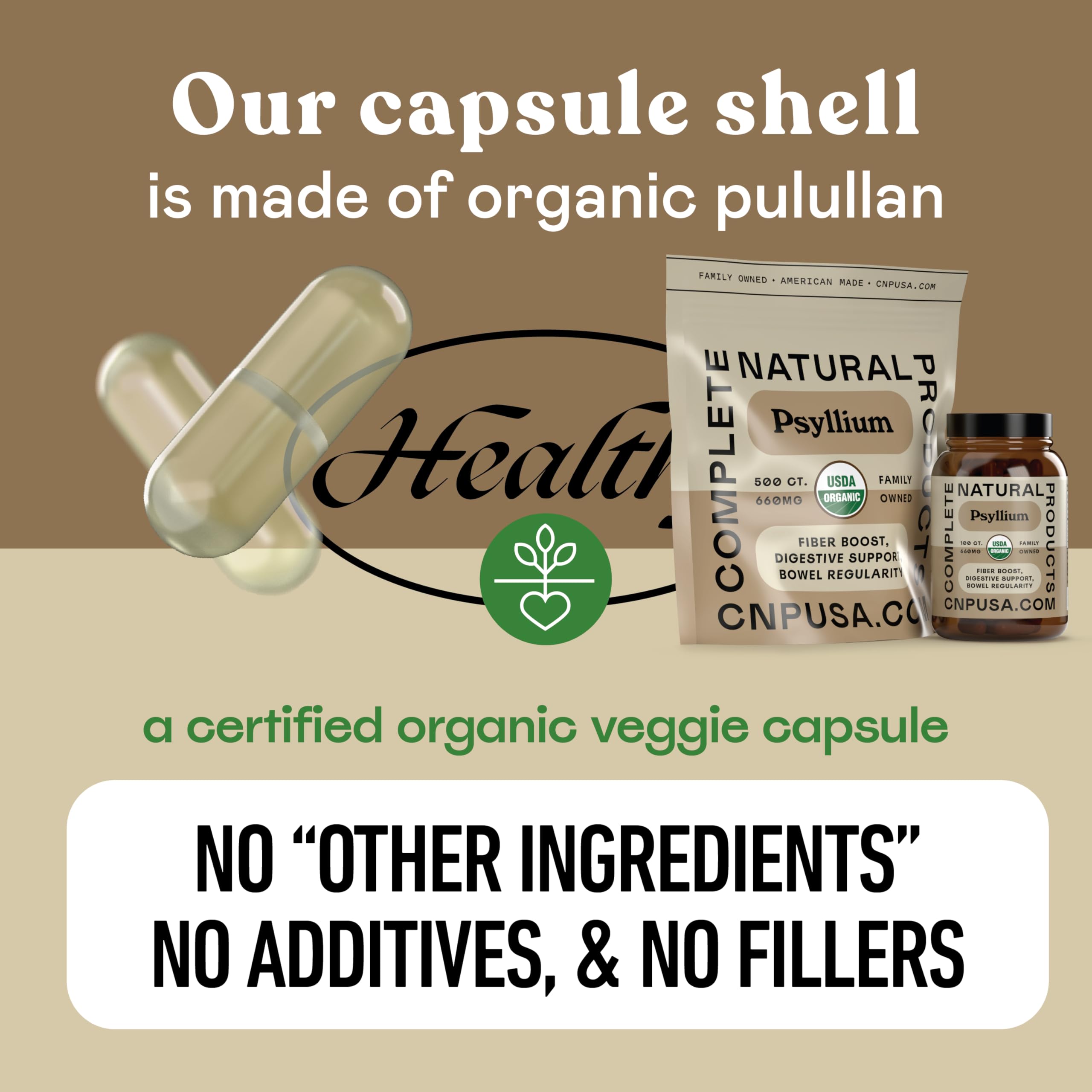 Complete Natural Products Psyllium Husk Capsules in hand