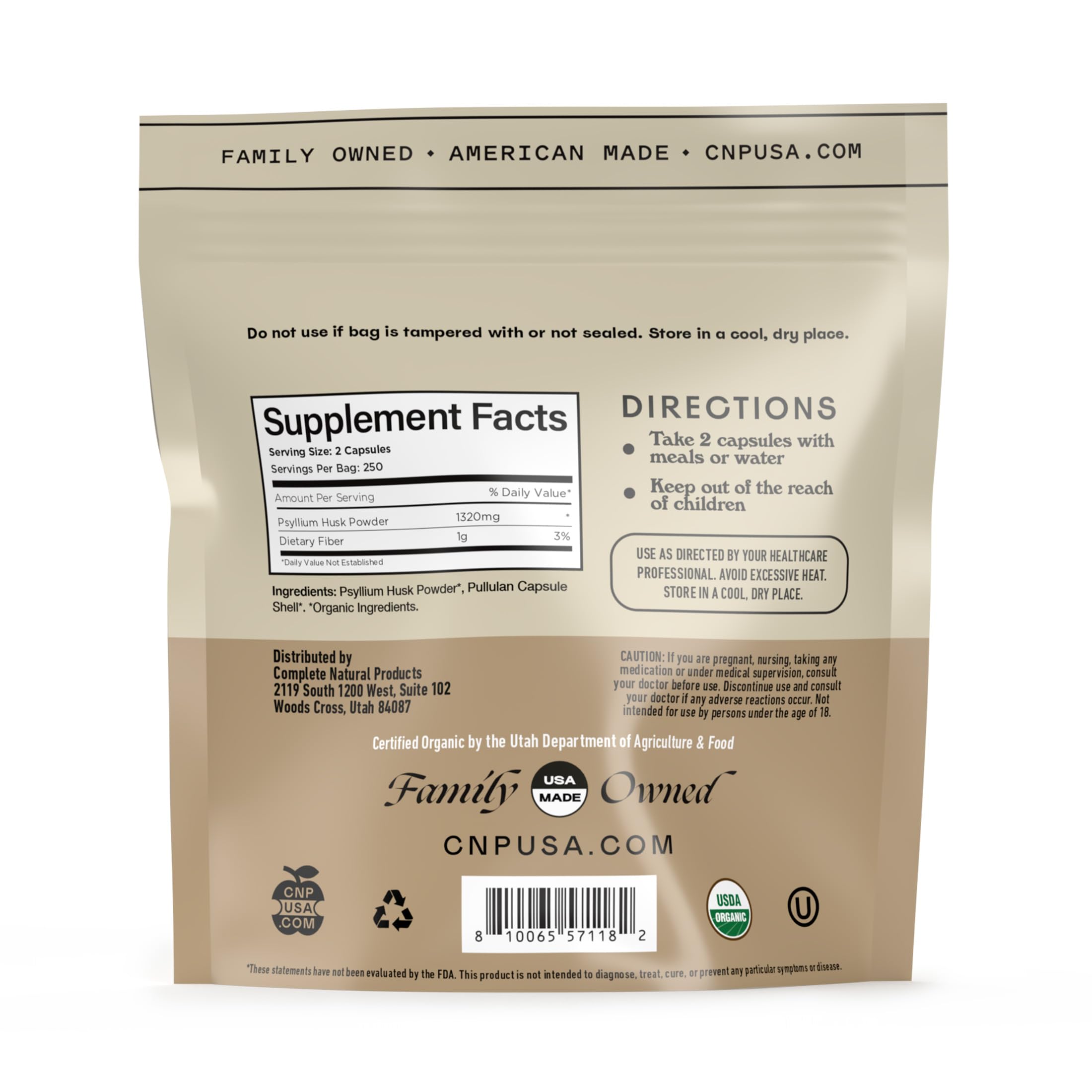 Complete Natural Products Psyllium Husk Capsules side view