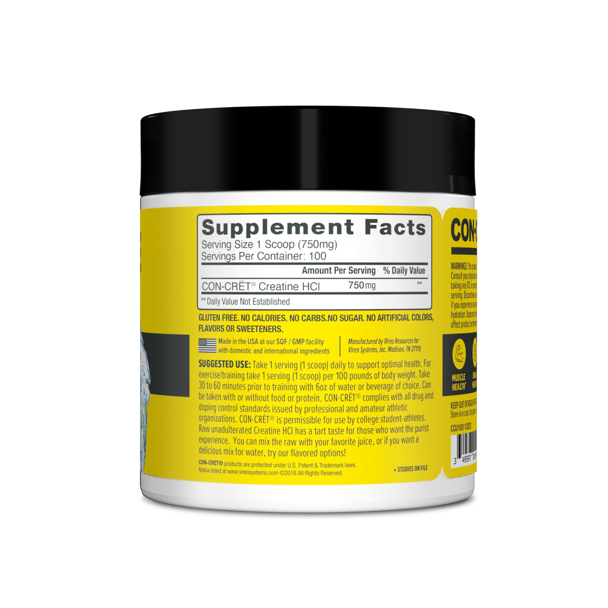 CON-CRET Creatine HCl 109g packaging with ingredients list