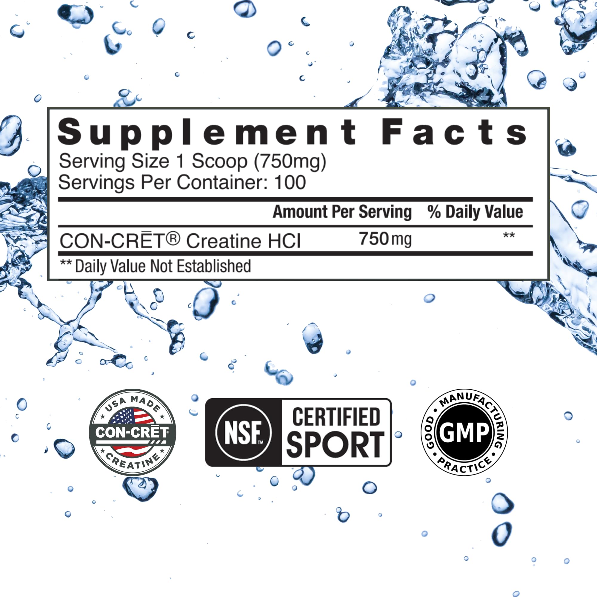 CON-CRET Creatine HCl 109g side view showing label
