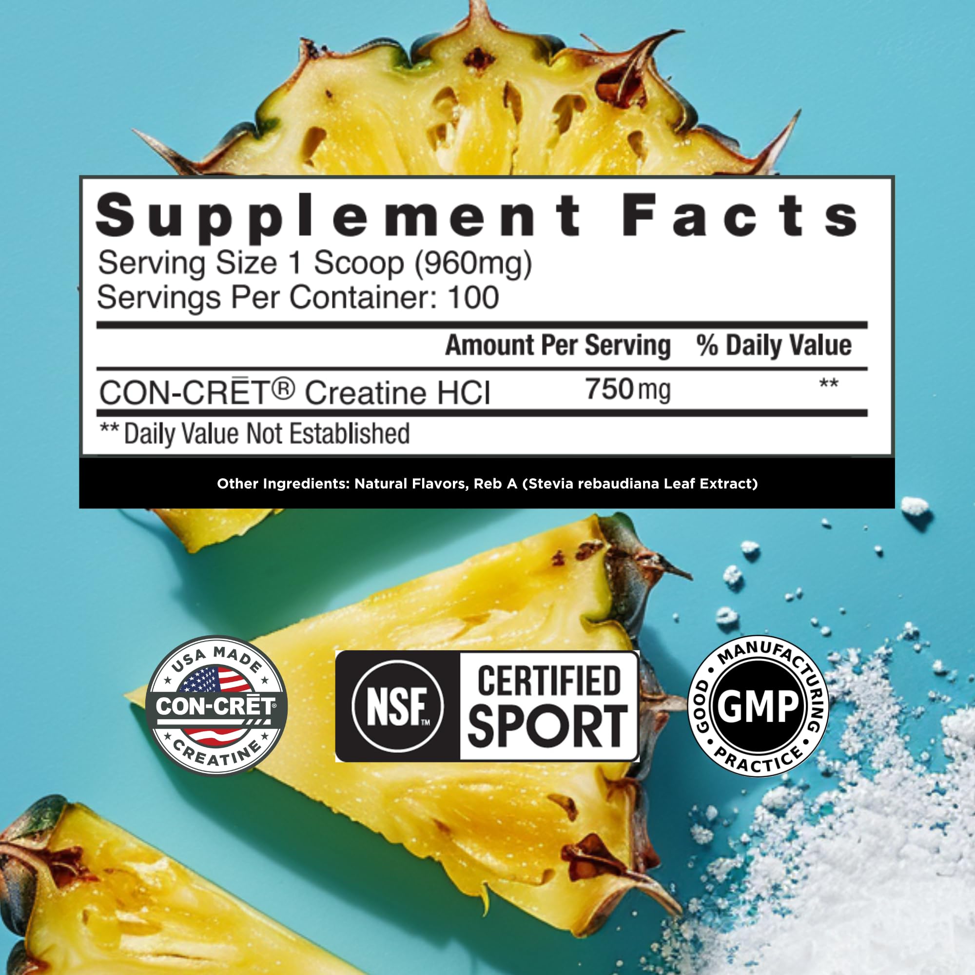 CON-CRET Creatine HCl 141g side view showing label