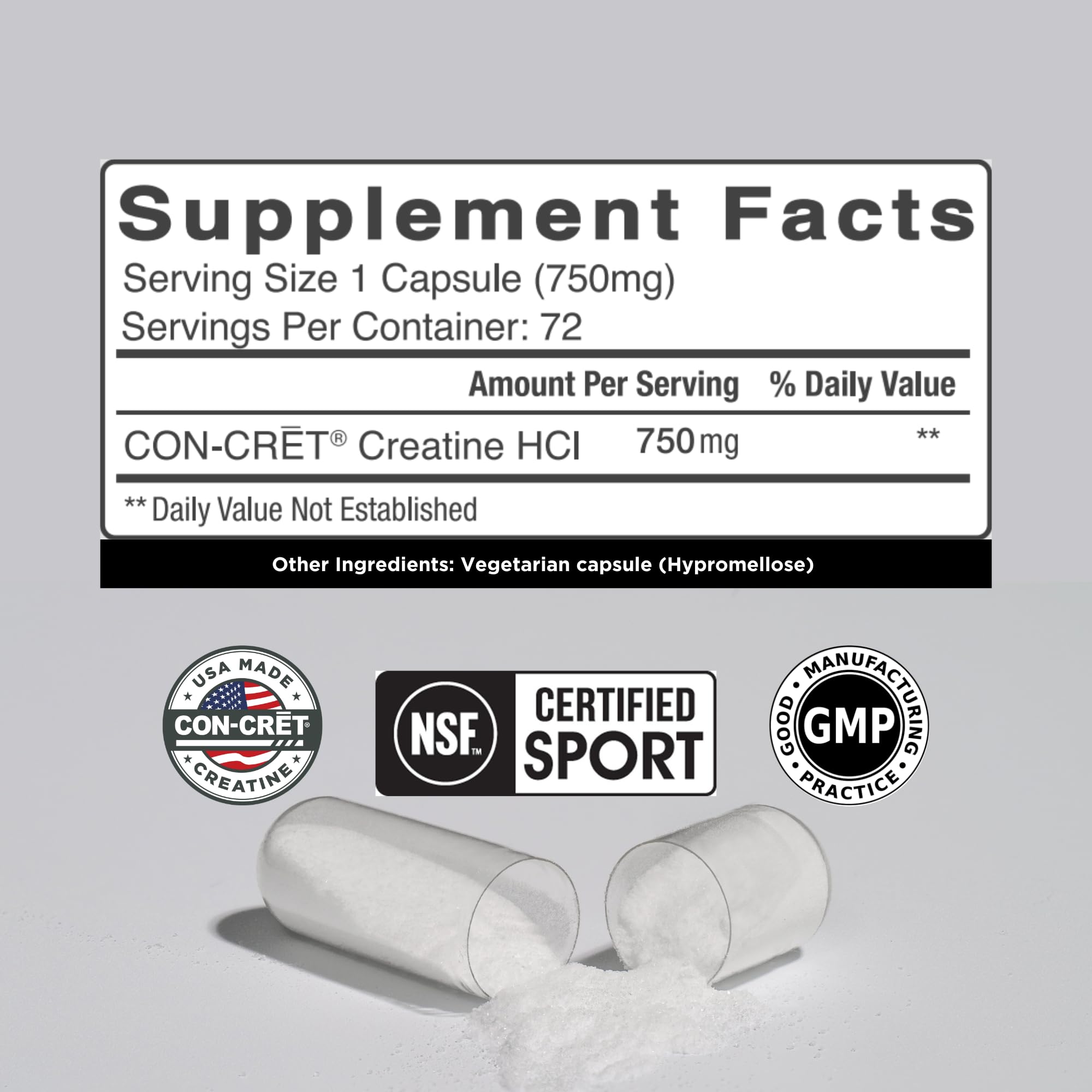 CON-CRET Creatine HCl 72g capsule close-up