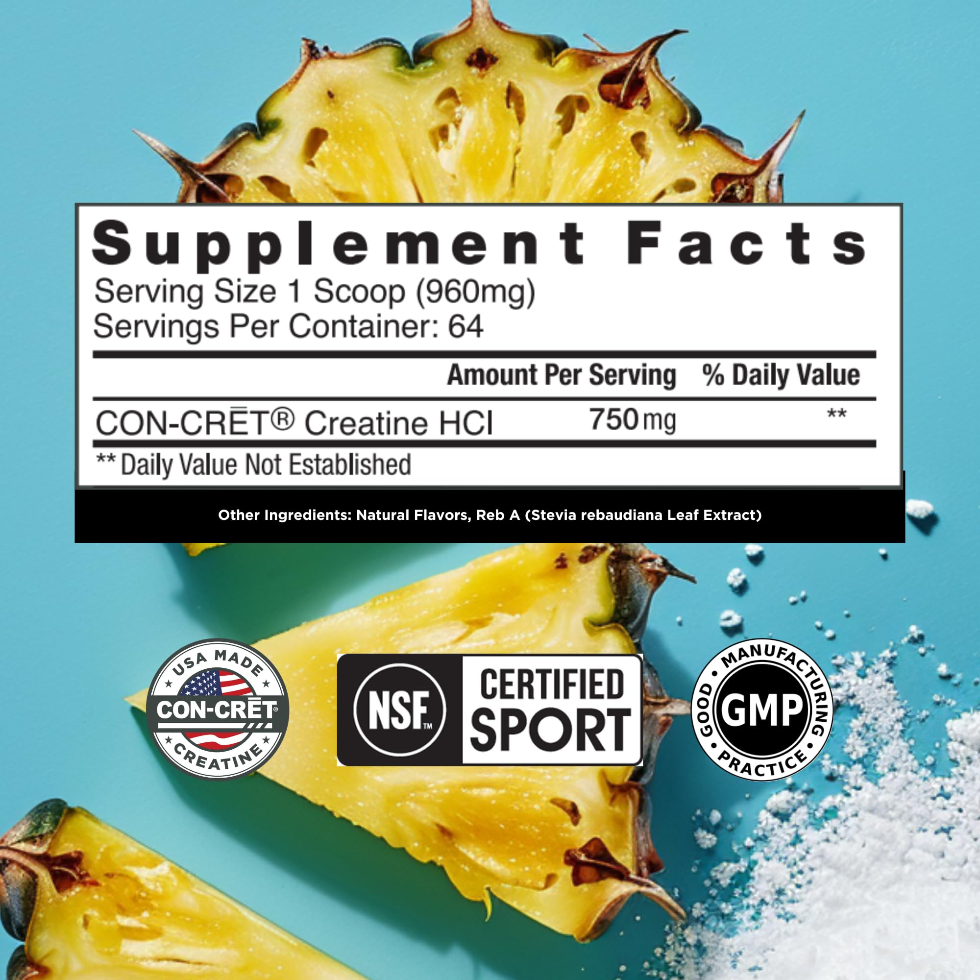 CON-CRET Creatine HCl 85g back view with nutritional information
