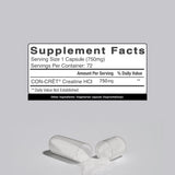 CON-CRET Creatine HCl Capsules open bottle showing capsules