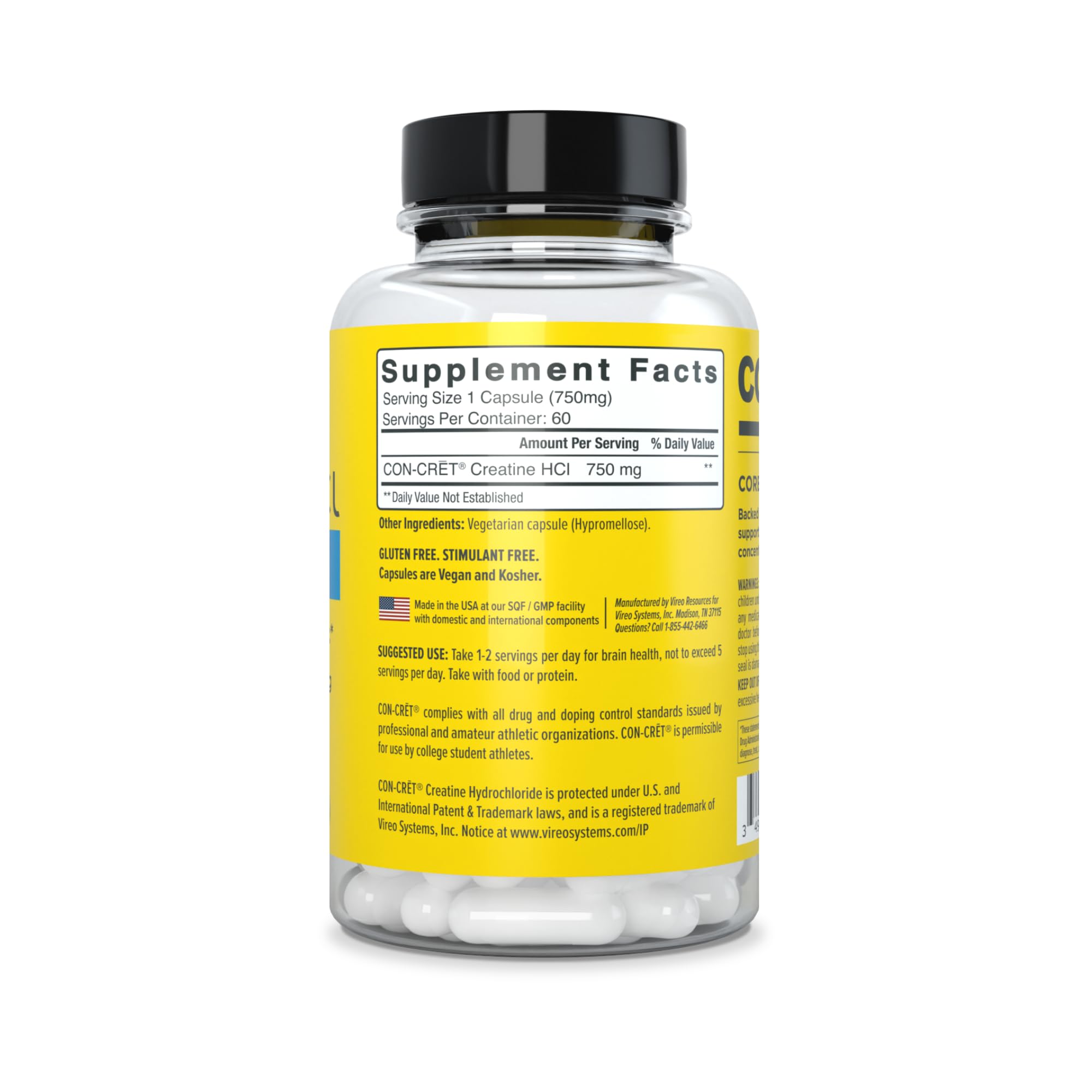 CON-CRET Creatine HCl Capsules product with measuring spoon