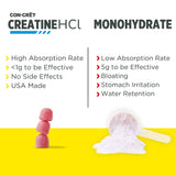 CON-CRET Creatine HCl Gummies displayed on a gym bench