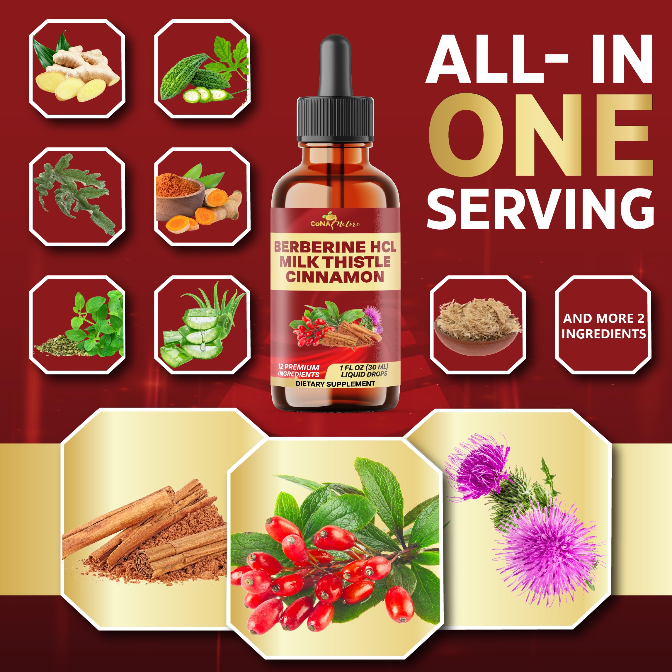 Cona Nature 12in1 Berberine Liquid Drops label close-up