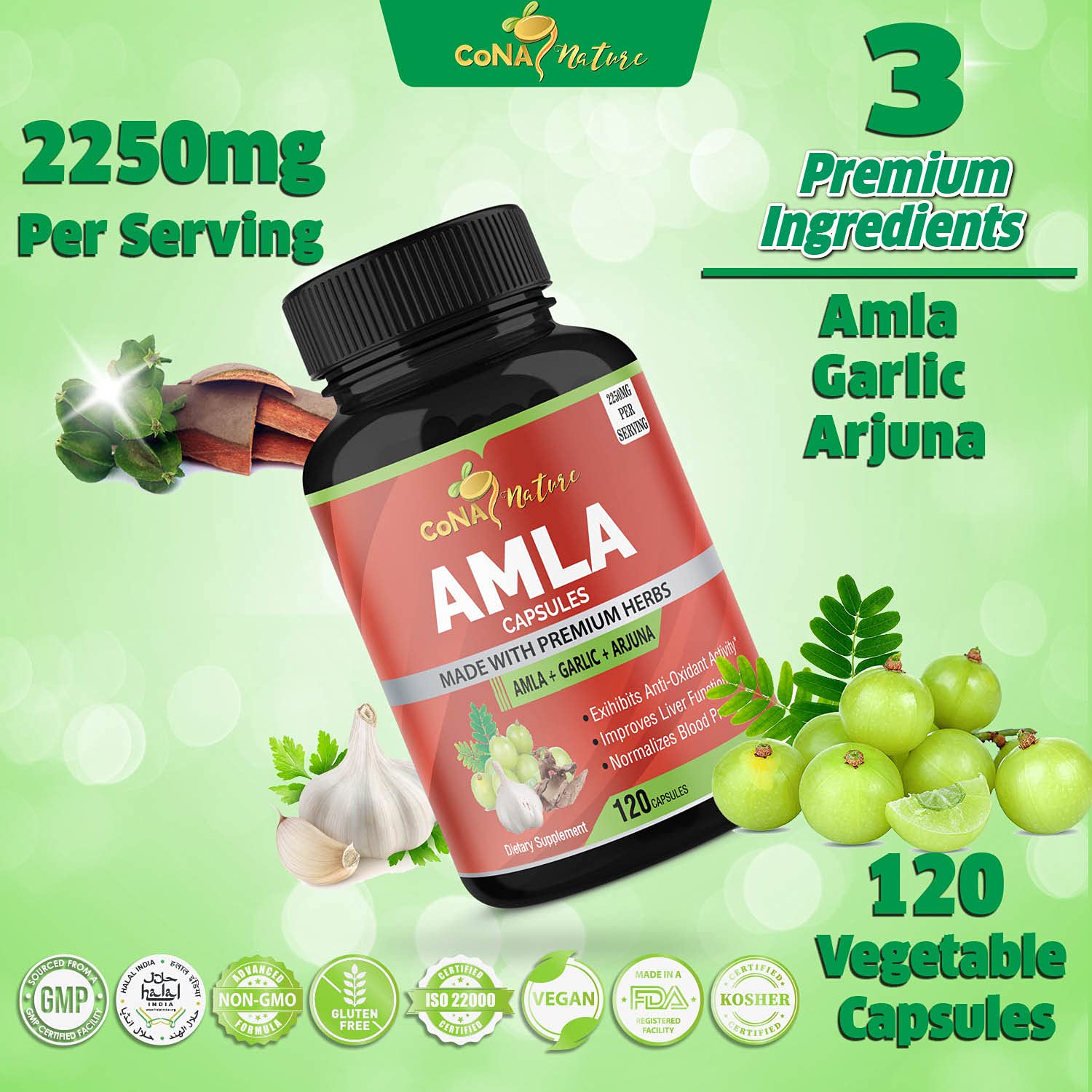 Cona Nature Amla Capsules opened to show vegetarian capsules