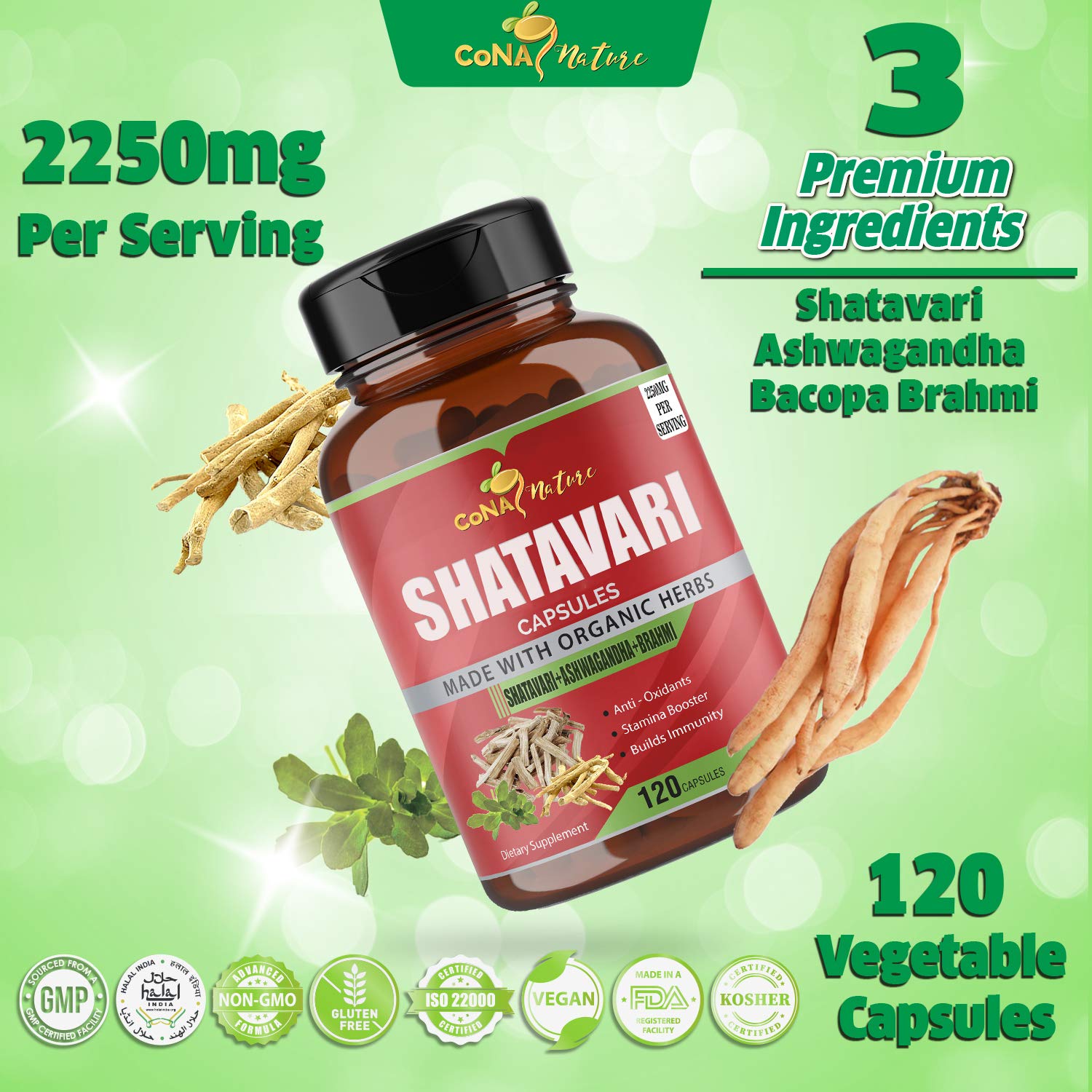 Cona Nature Shatavari Capsules 2250mg close-up of capsules