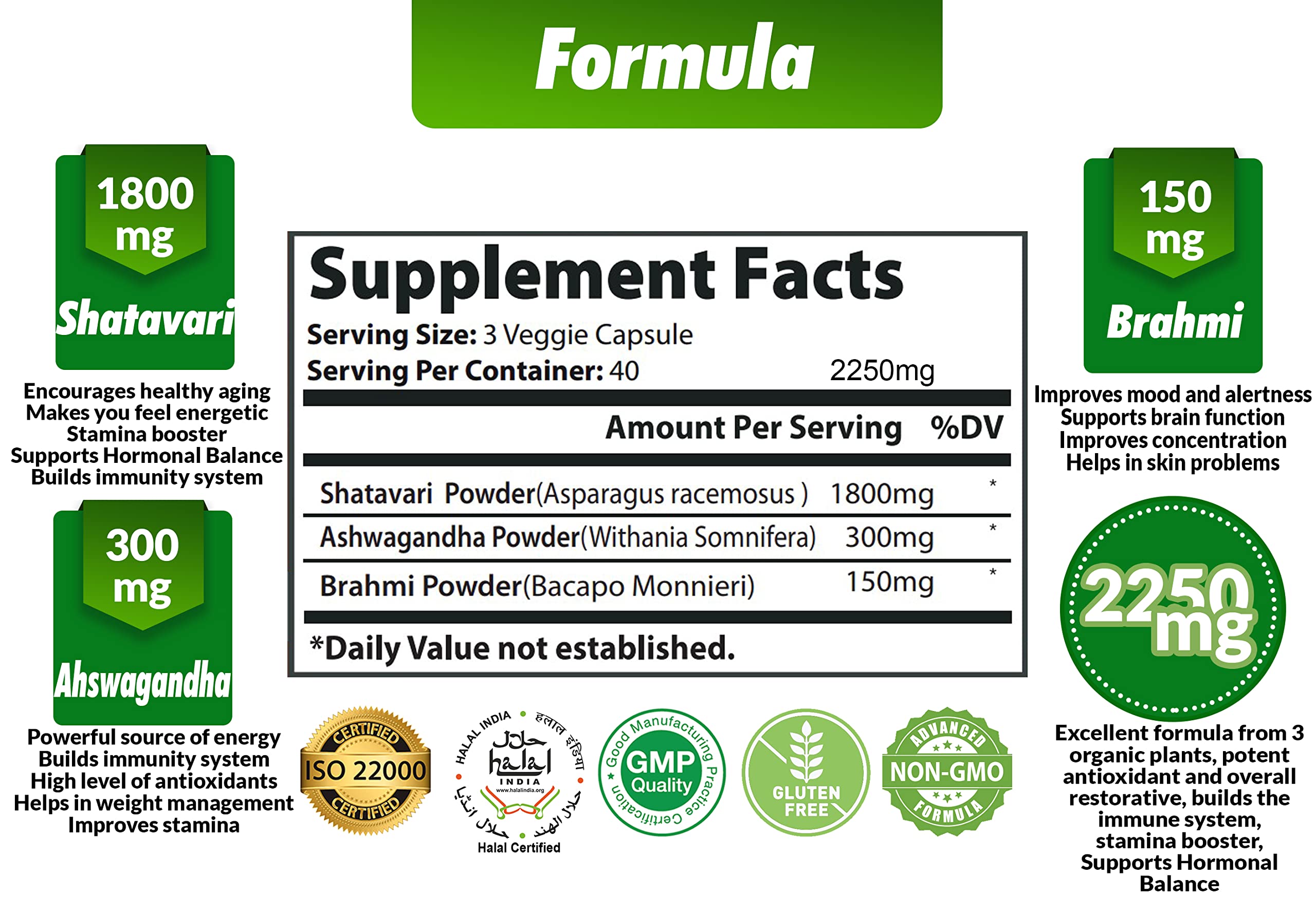 Cona Nature Shatavari Capsules 2250mg side view showing capsule details