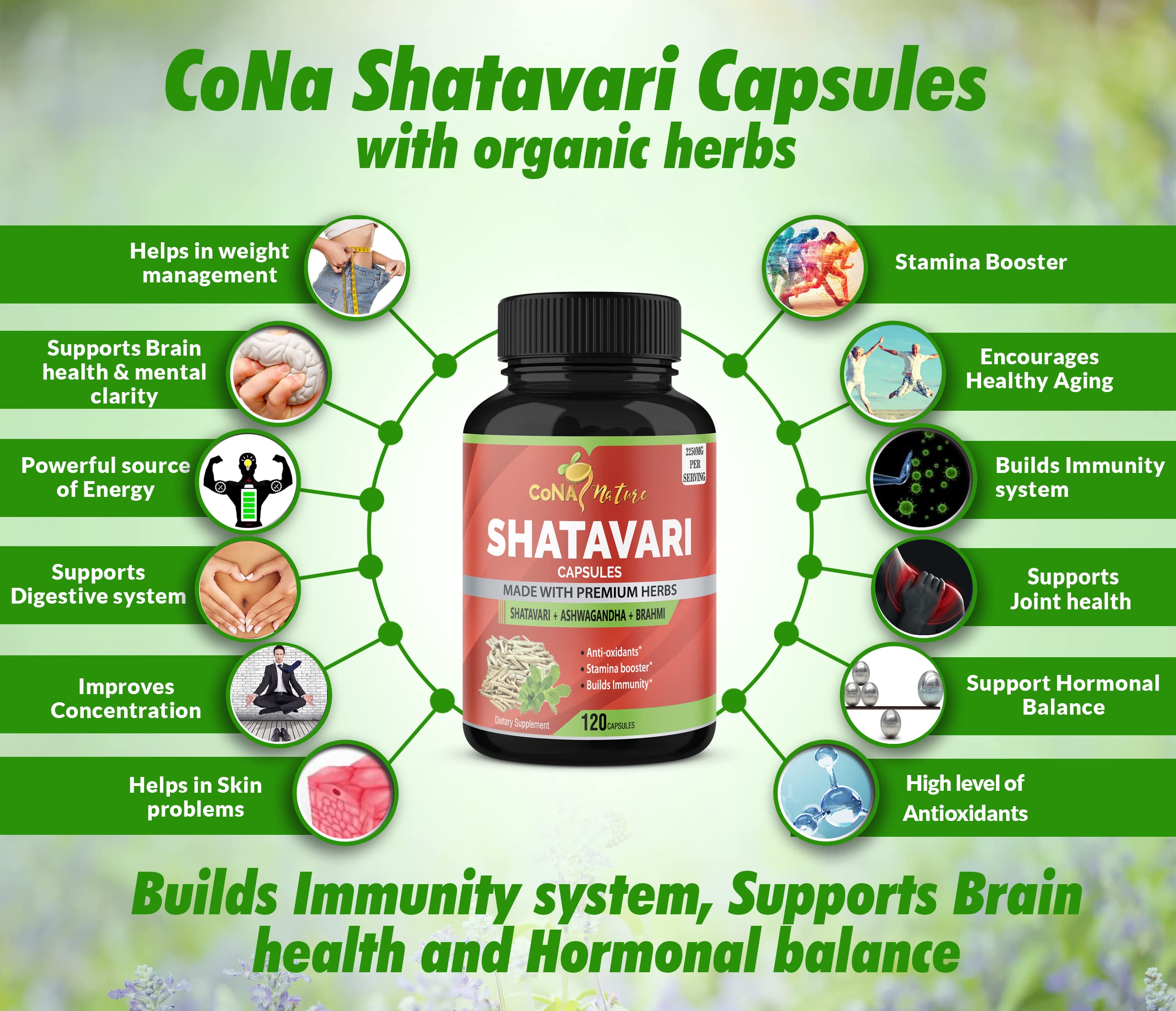 Cona Nature Shatavari Capsules 2250mg top view of the bottle