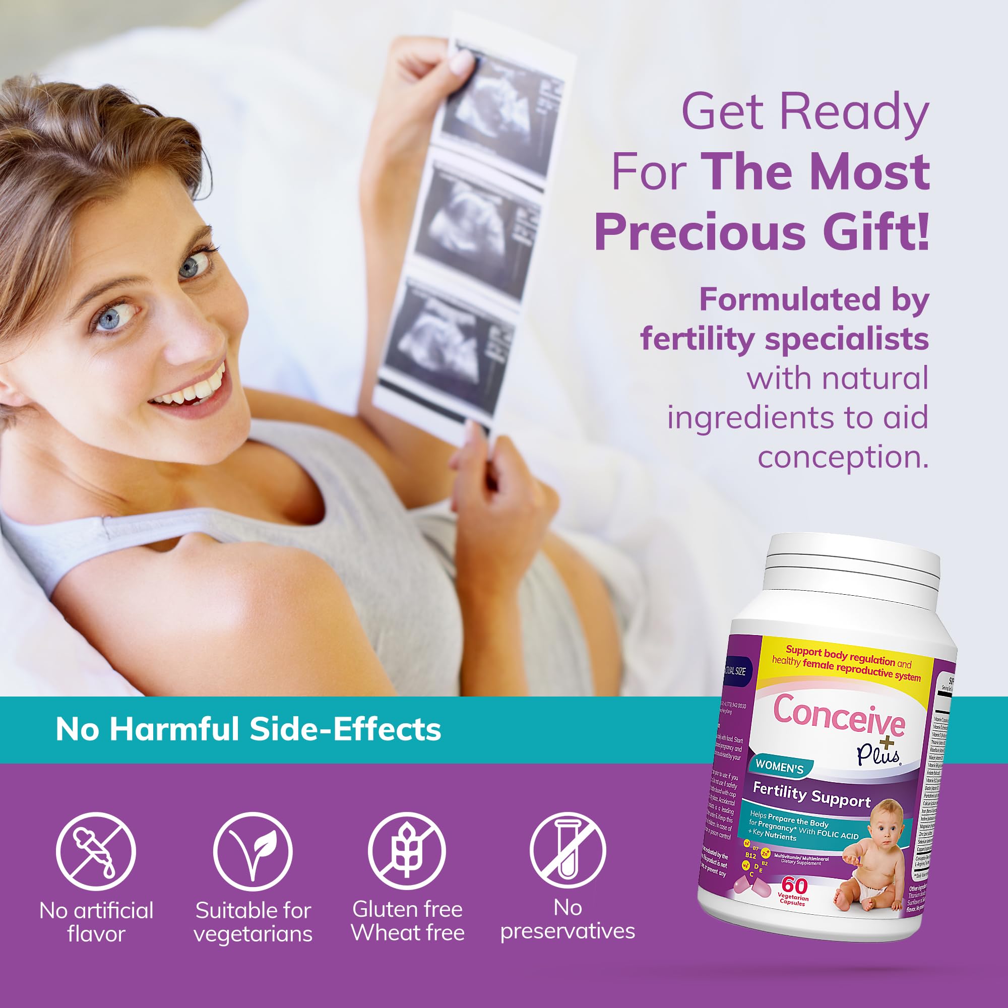 CONCEIVE PLUS Prenatal Vitamins 60 Capsules with a glass of water