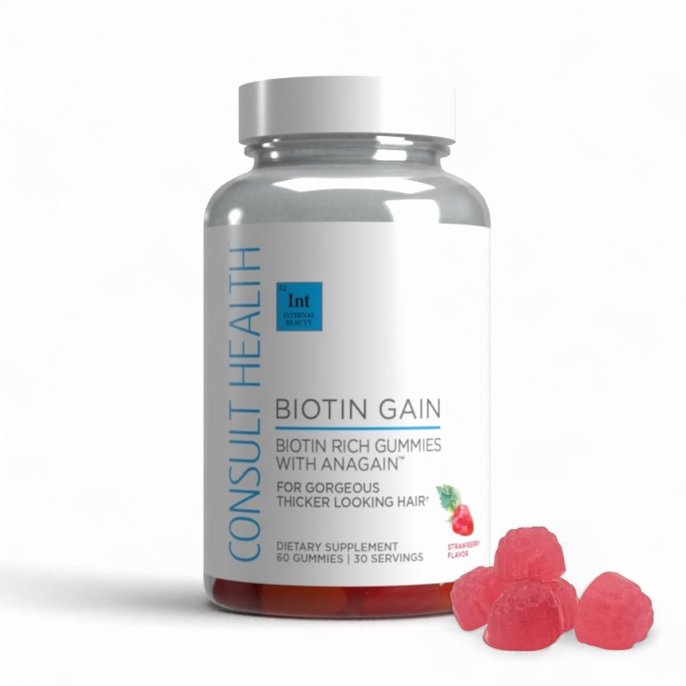 Consult Health Biotin GAIN Gummies back view highlighting ingredients