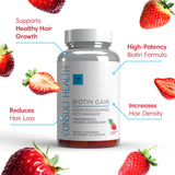 Consult Health Biotin GAIN Gummies side view showing nutritional information